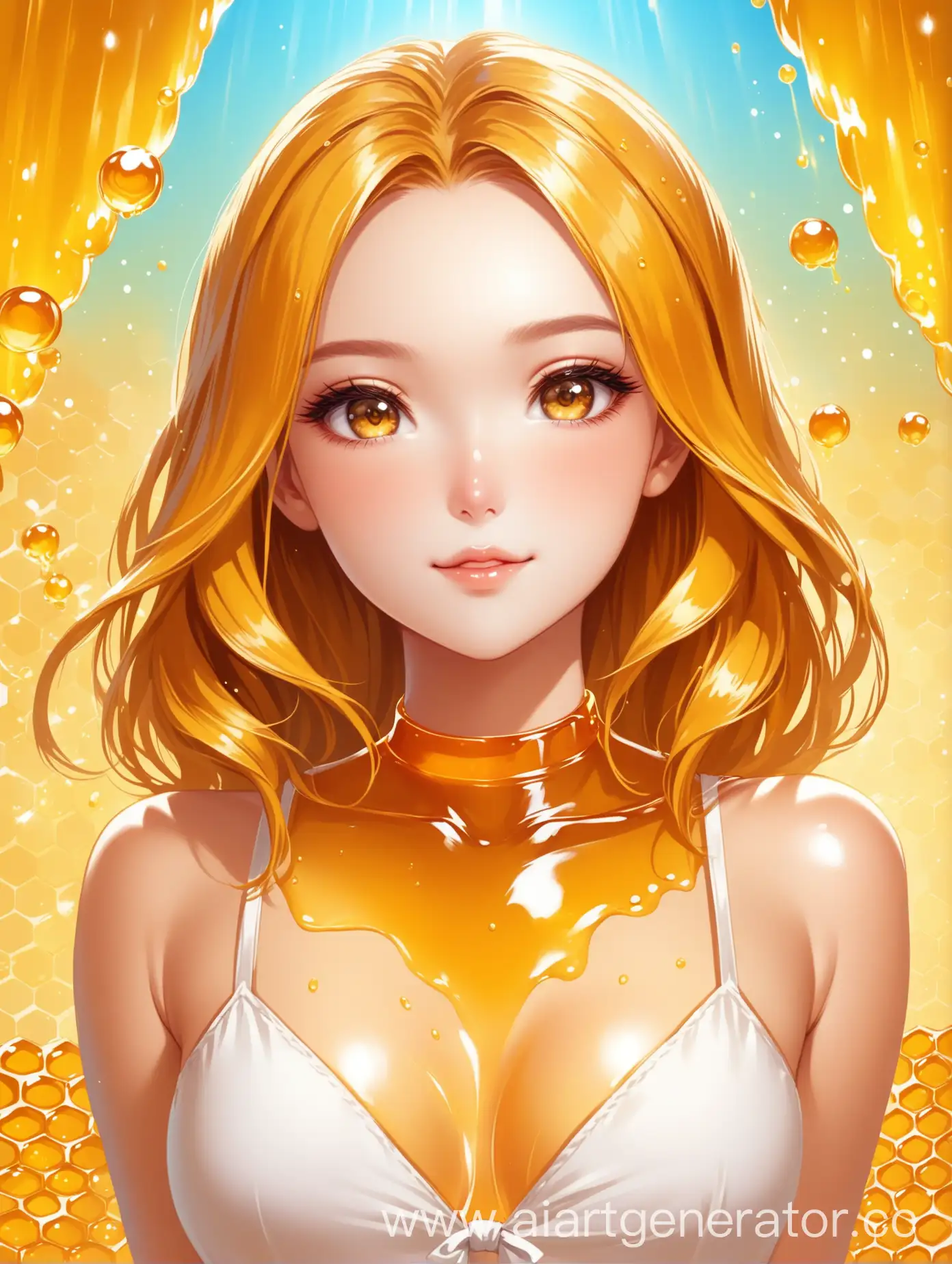Honey-Girl-Realistic-Humanization-in-Vibrant-4K-Quality-with-Stunning-Honey-Background