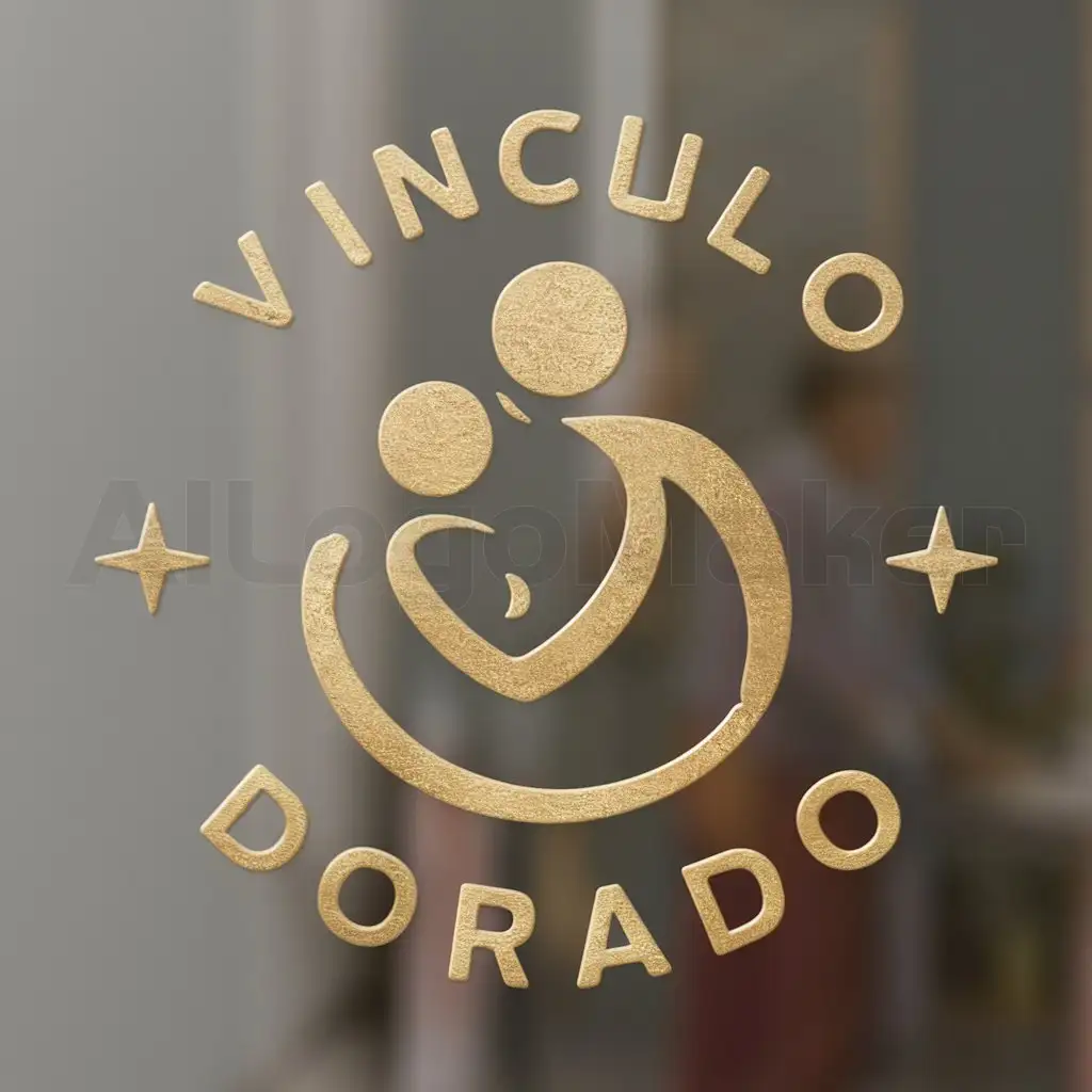 a logo design,with the text "vinculo Dorado", main symbol:a design of an abstract figure of an elderly person being embraced or supported by a figure representing the caregiver, symbolizing protection and help,Moderate,clear background