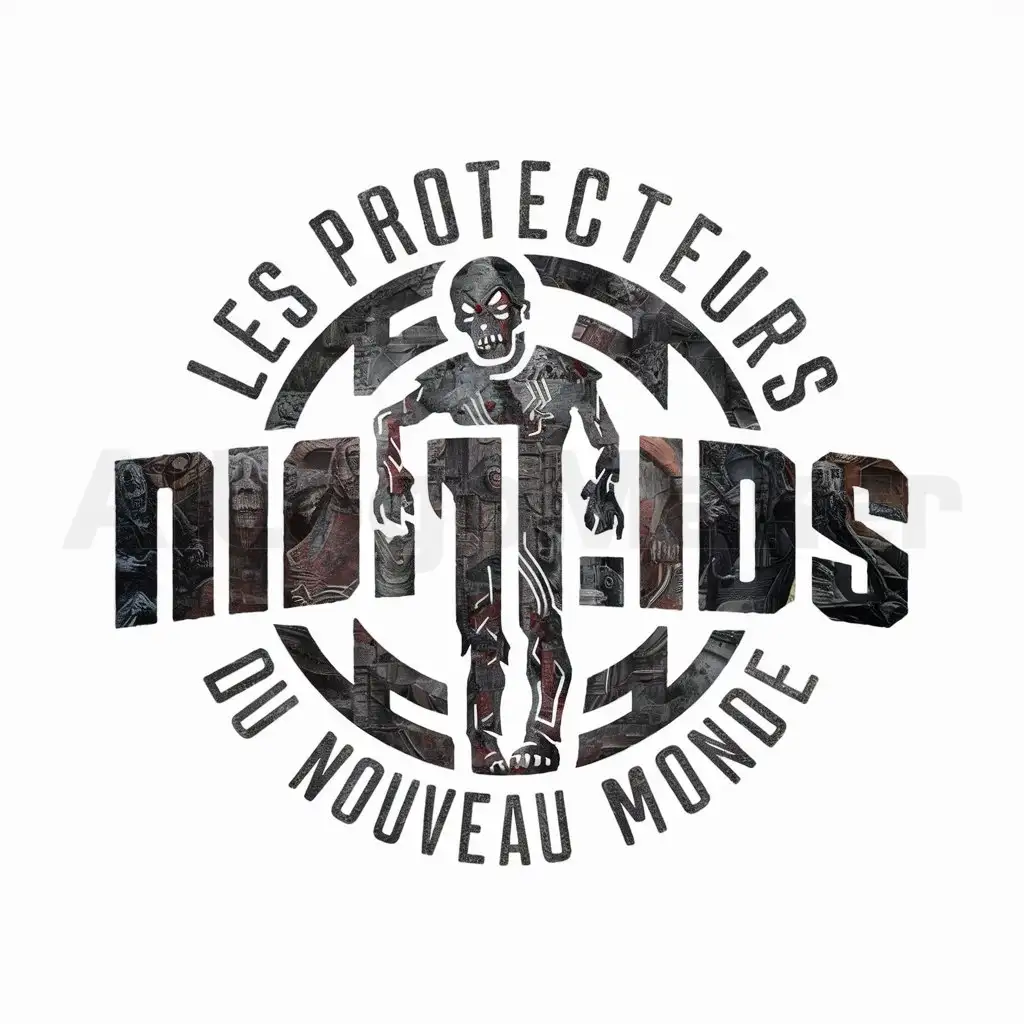 a logo design,with the text "Les Protecteurs Du Nouveau Monde", main symbol:un logo post apocalypse zombie d'un groupe qui veut sauver le monde,complex,be used in Entertainment industry,clear background