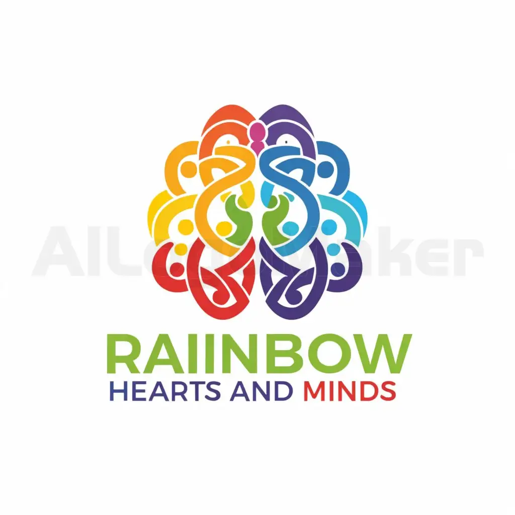 a logo design,with the text "Rainbow Hearts and Minds", main symbol:Multicoloured brain made up of hearts,Moderate,be used in Nonprofit industry,clear background