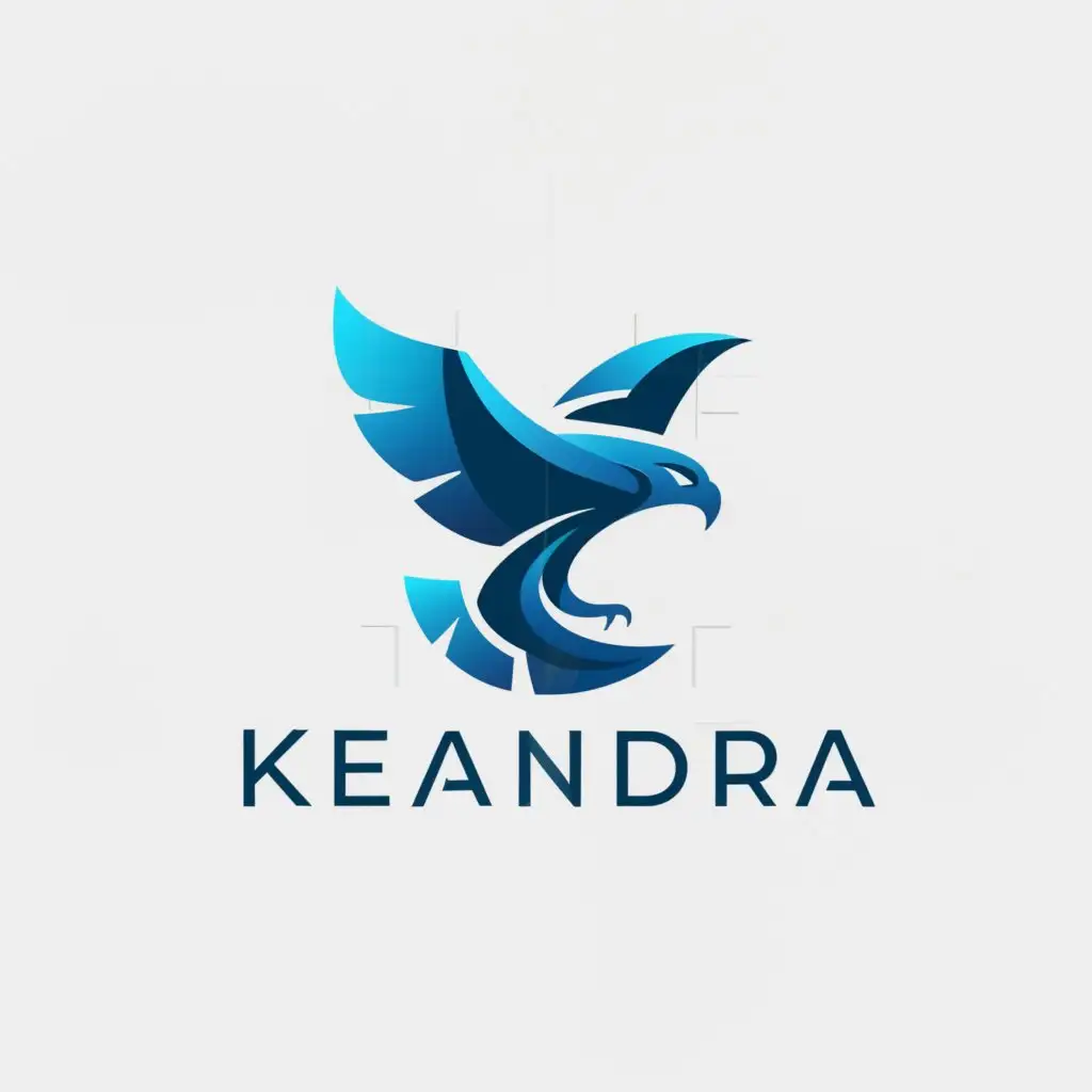 a logo design,with the text "keandra", main symbol:blue eagle,Minimalistic,be used in Technology industry,clear background