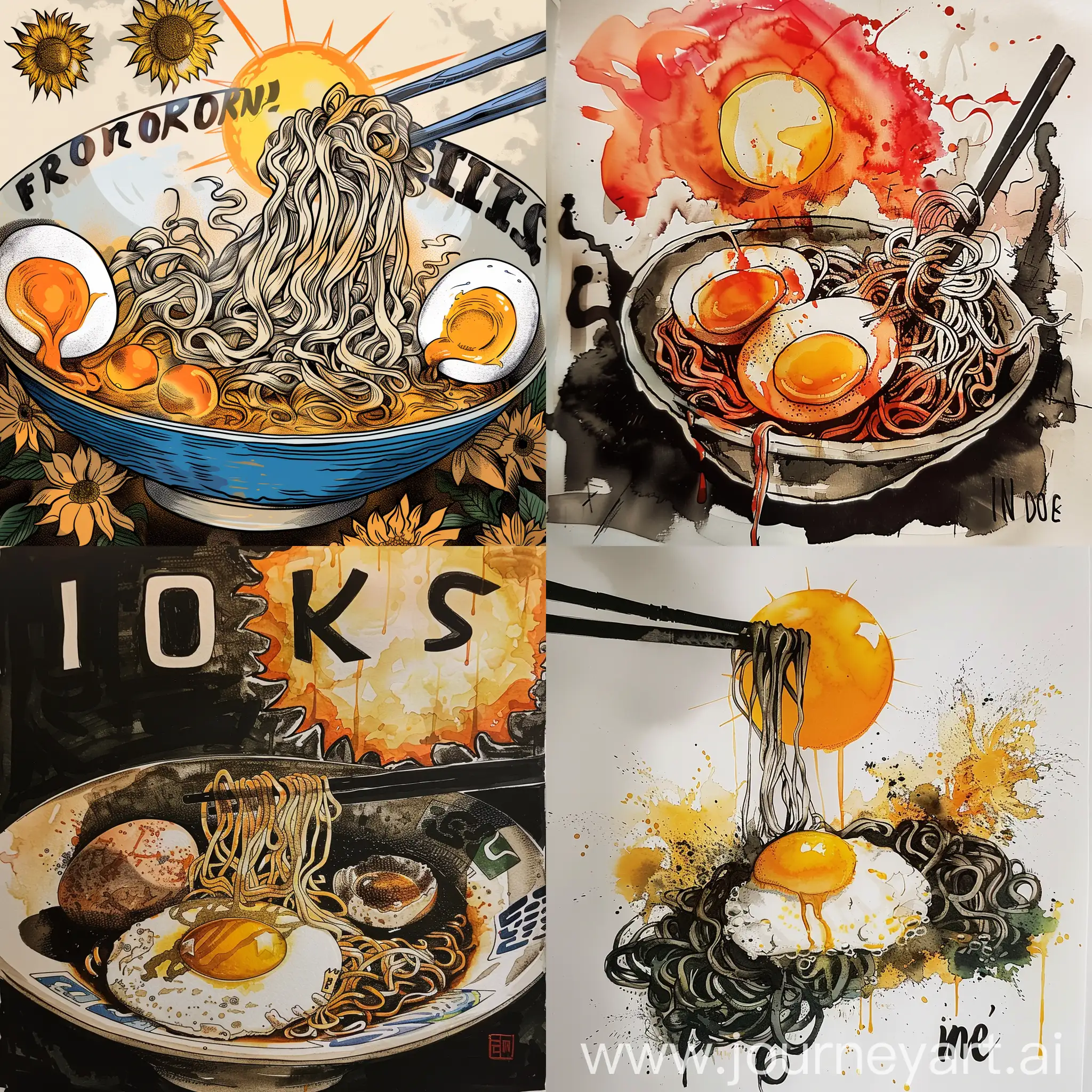 Whimsical-Ink-Suns-Enjoying-Noodle-Feast-with-Egg