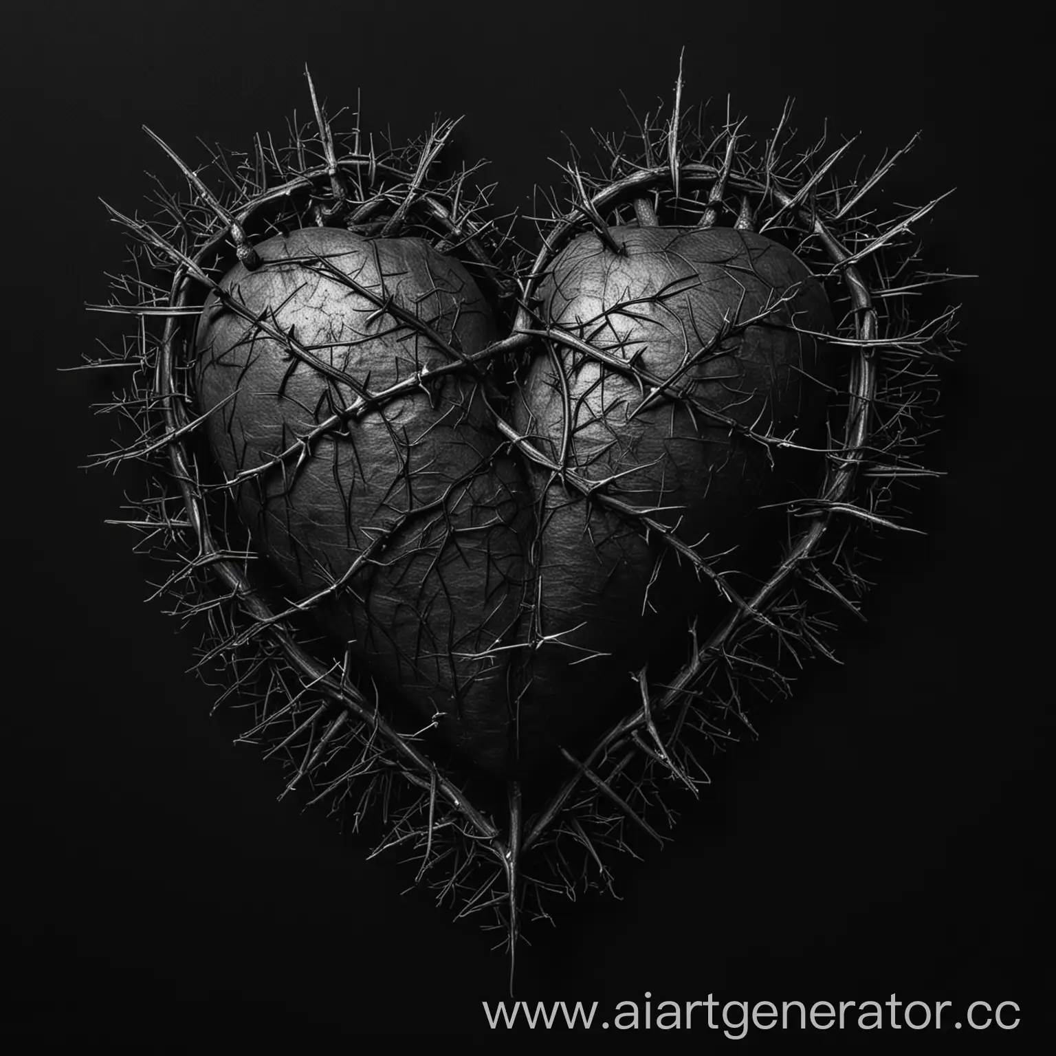 нарисованное сердце на черном фоне в шипах