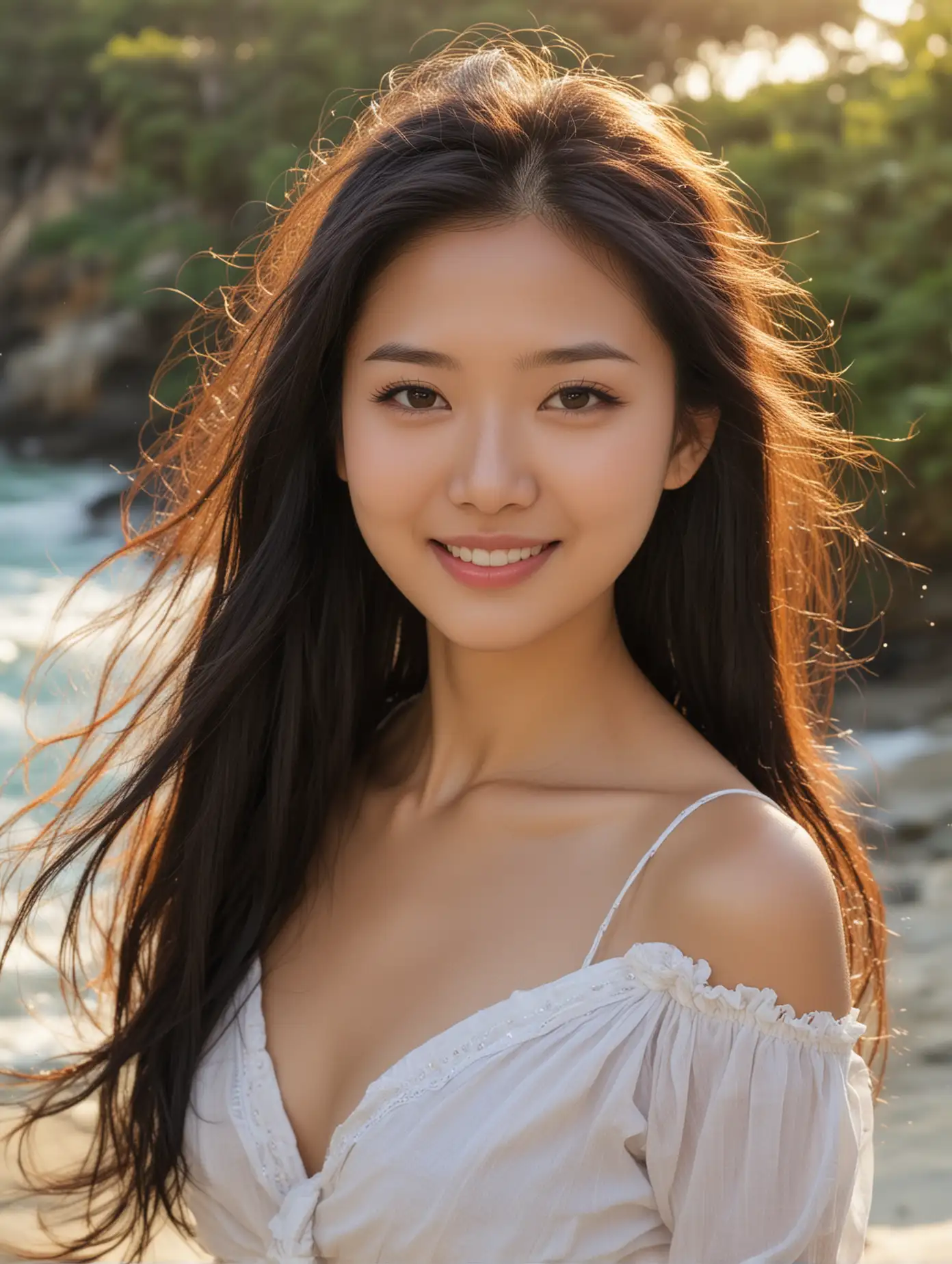 Radiant-Young-Chinese-Woman-with-a-Dreamy-Smile-in-Sunlit-Outdoor-Setting