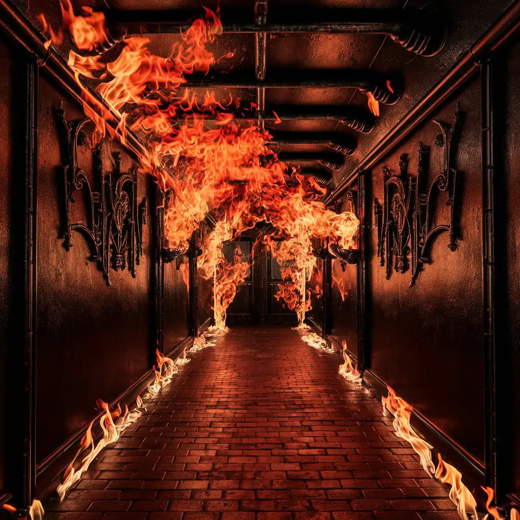 Dark Fiery Hallway with Black Accents
