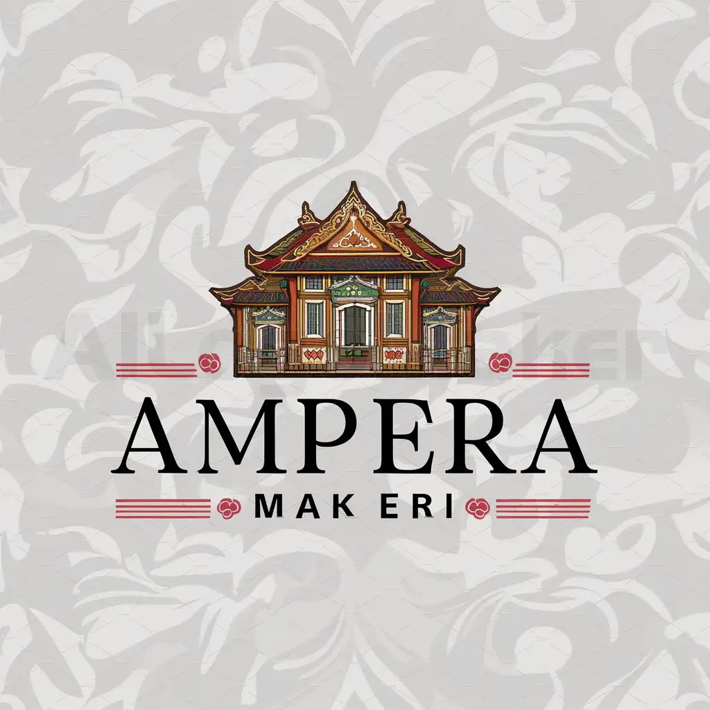 a logo design,with the text "Ampera Mak Eri", main symbol:Rumah gadang Sumatra west with full color,complex,be used in Others industry,clear background