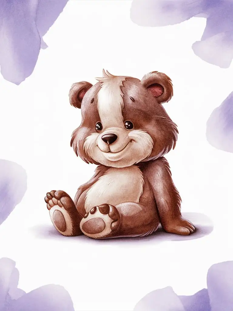 pencil drawing, watercolor, cartoon bear is sitting, white background