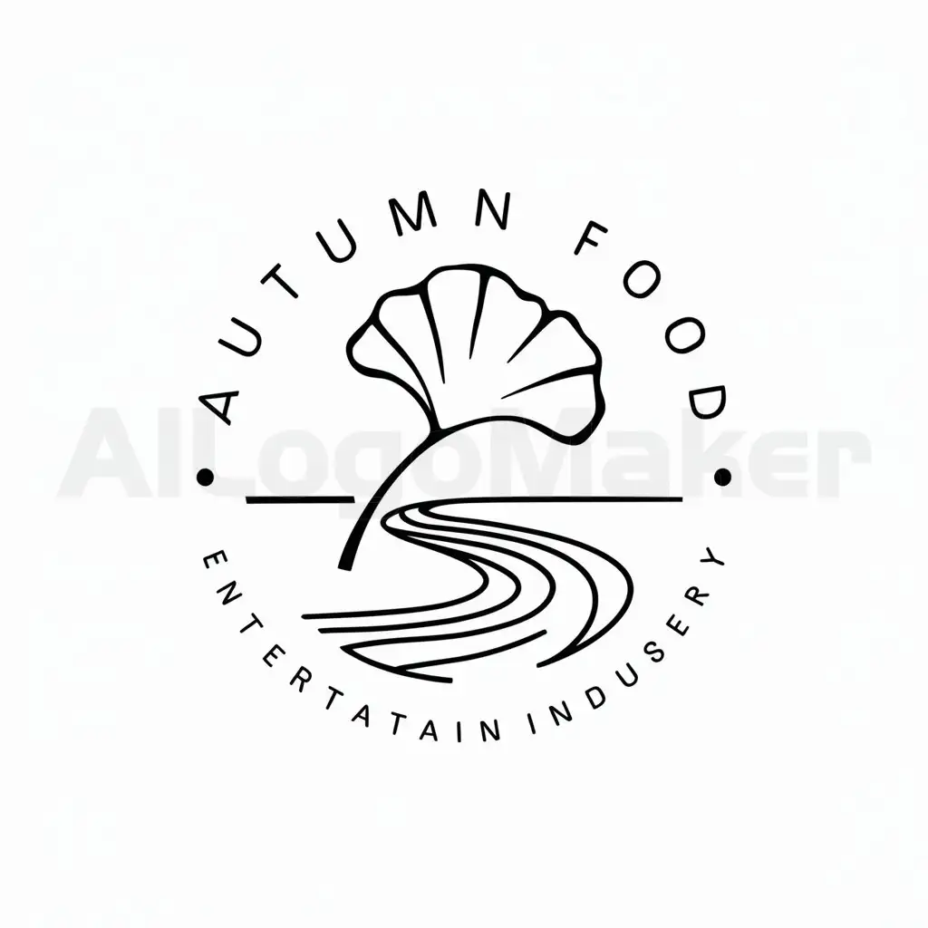 LOGO-Design-For-Autumn-Food-Minimalistic-Ginkgo-and-River-Circle-Emblem