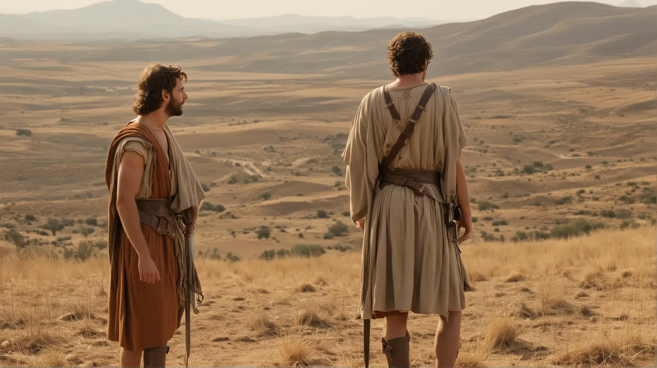 King David Discussing with a Companion in a Biblical Desert Landscape