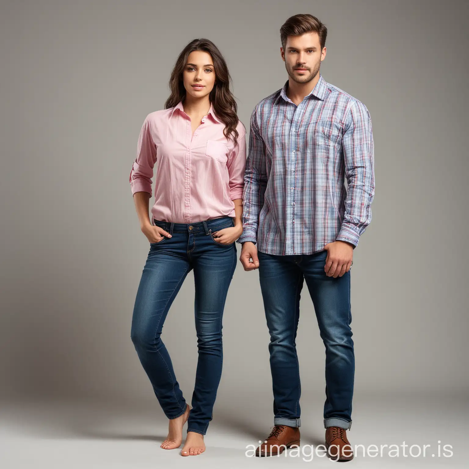 a handsome man and woman with shirt, full body view