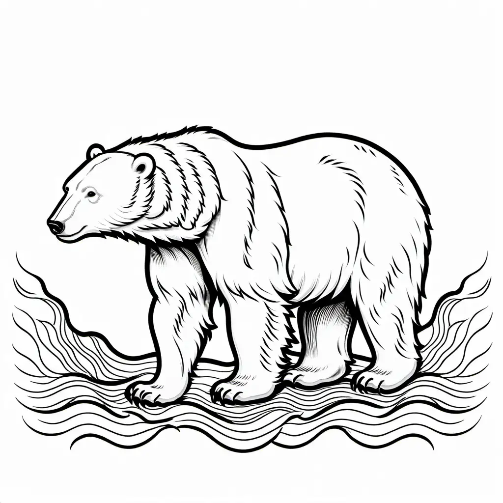 Polar bear, Coloring Page, black and white, line art, white background, Simplicity, Ample White Space. The background of the coloring page is plain white to make it easy for young children to color within the lines. The outlines of all the subjects are easy to distinguish, making it simple for kids to color without too much difficulty