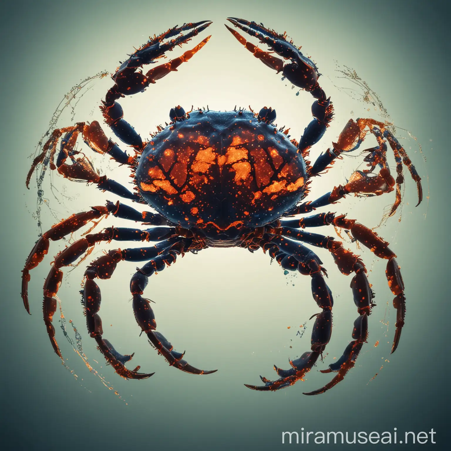 Genomics, antibodies, antibody drug conjugates, cell therapy, immunotherapy, personalized medicine in a double exposure in a crab silhouette 