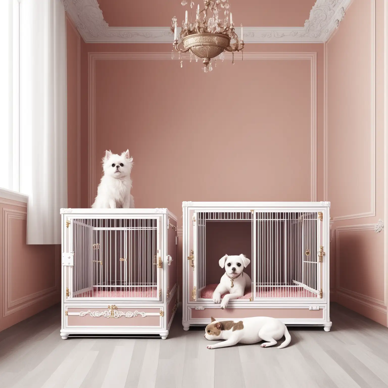 Minimalist Pet Room with Baroque Style Pet Cage