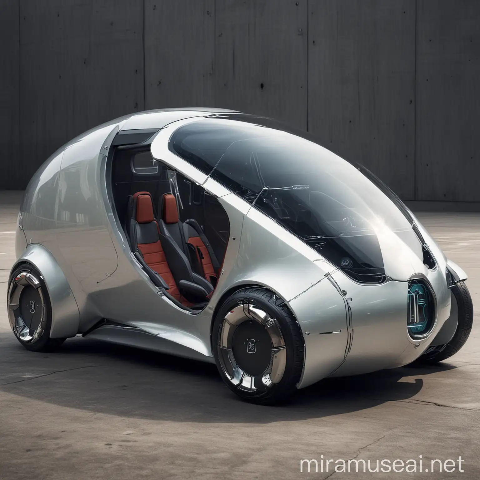 Futuristic Capsule Car in Urban Landscape