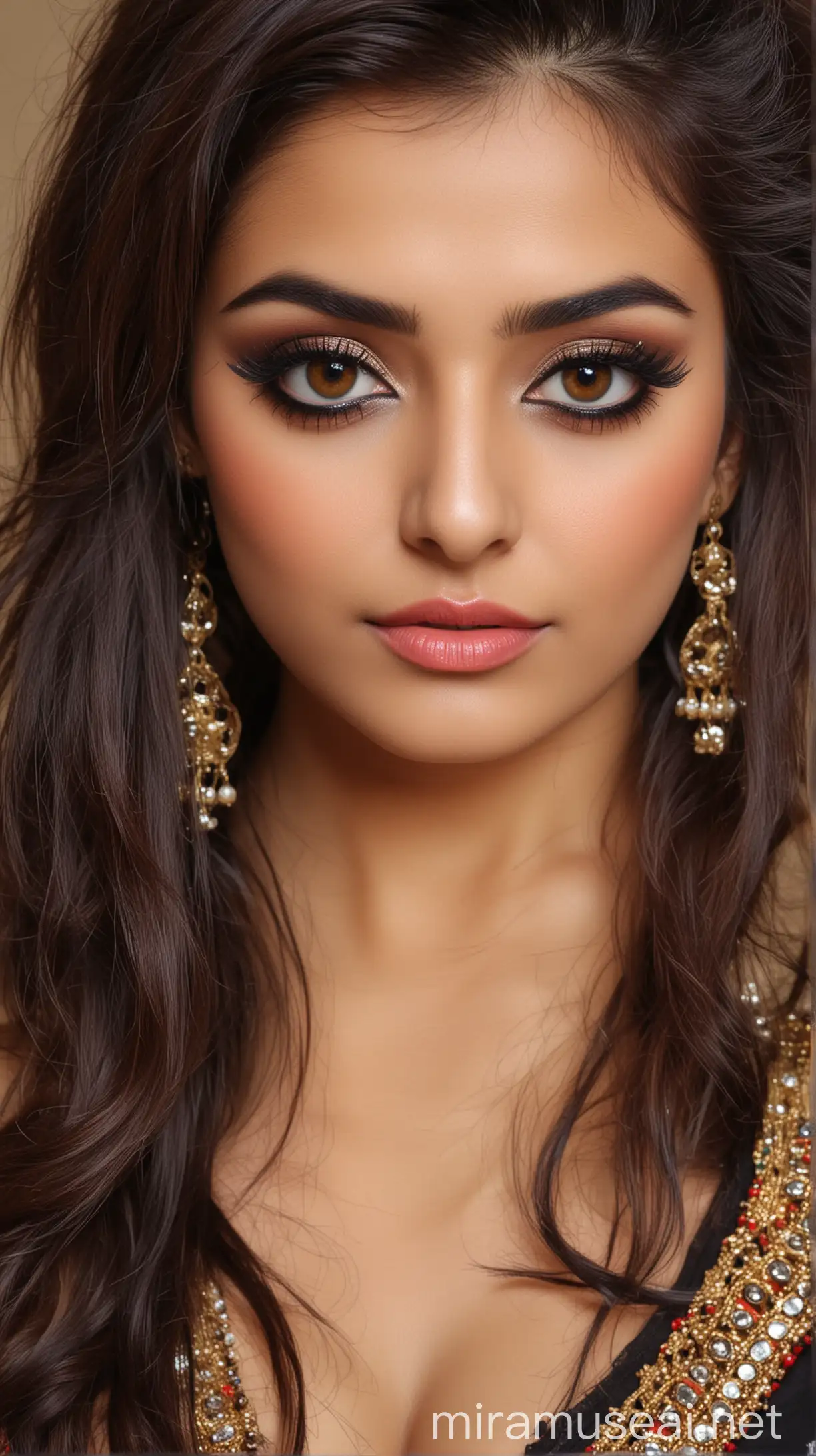 Beautiful Pakistani Women Indian Makeup and Hairstyle Half Body Photo