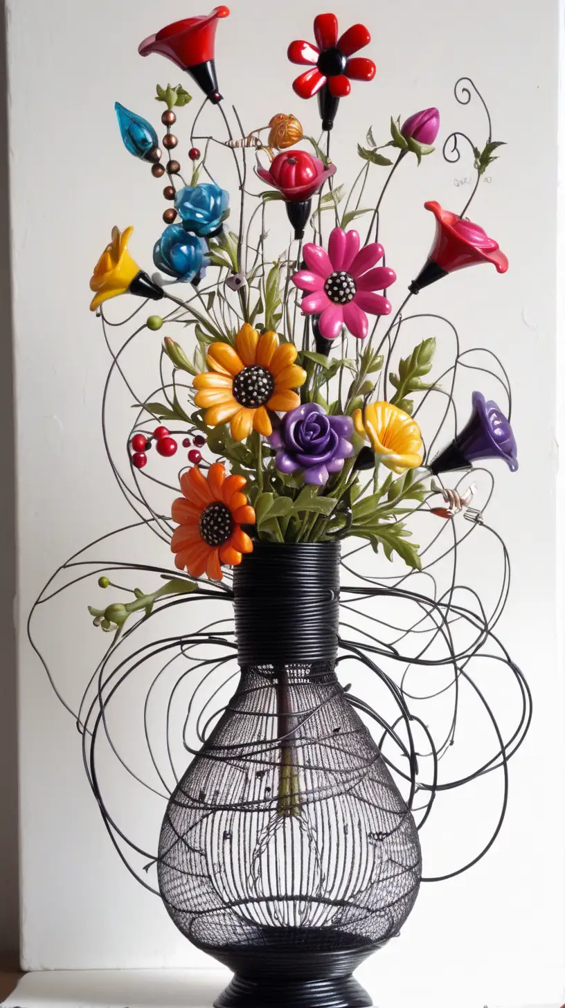 Whimsical Rocket Wire Gothic Flower Vase Painting