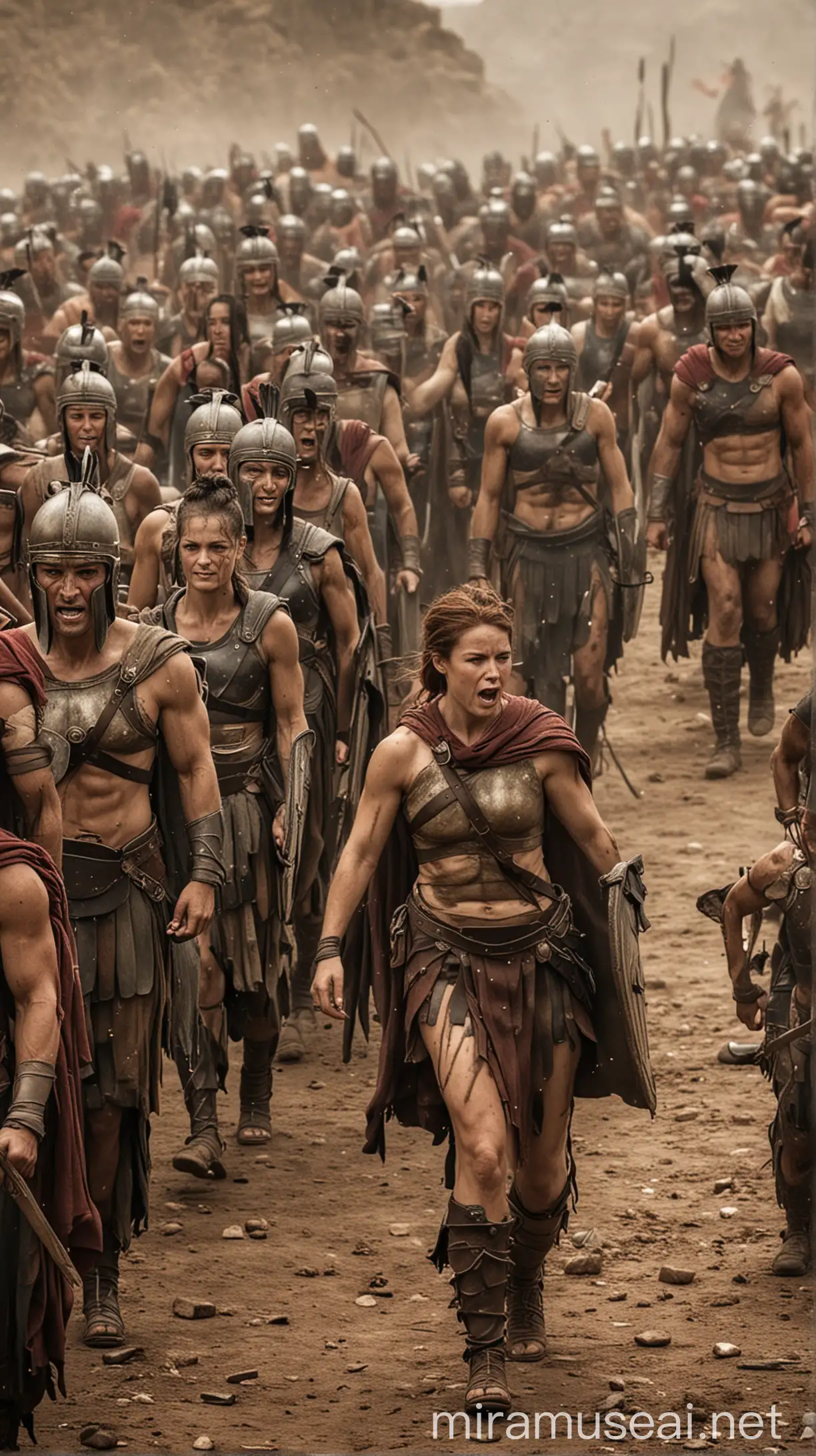 Spartan warriors, Spartan mothers, send-off scene, emotional farewells, honor and sacrifice

