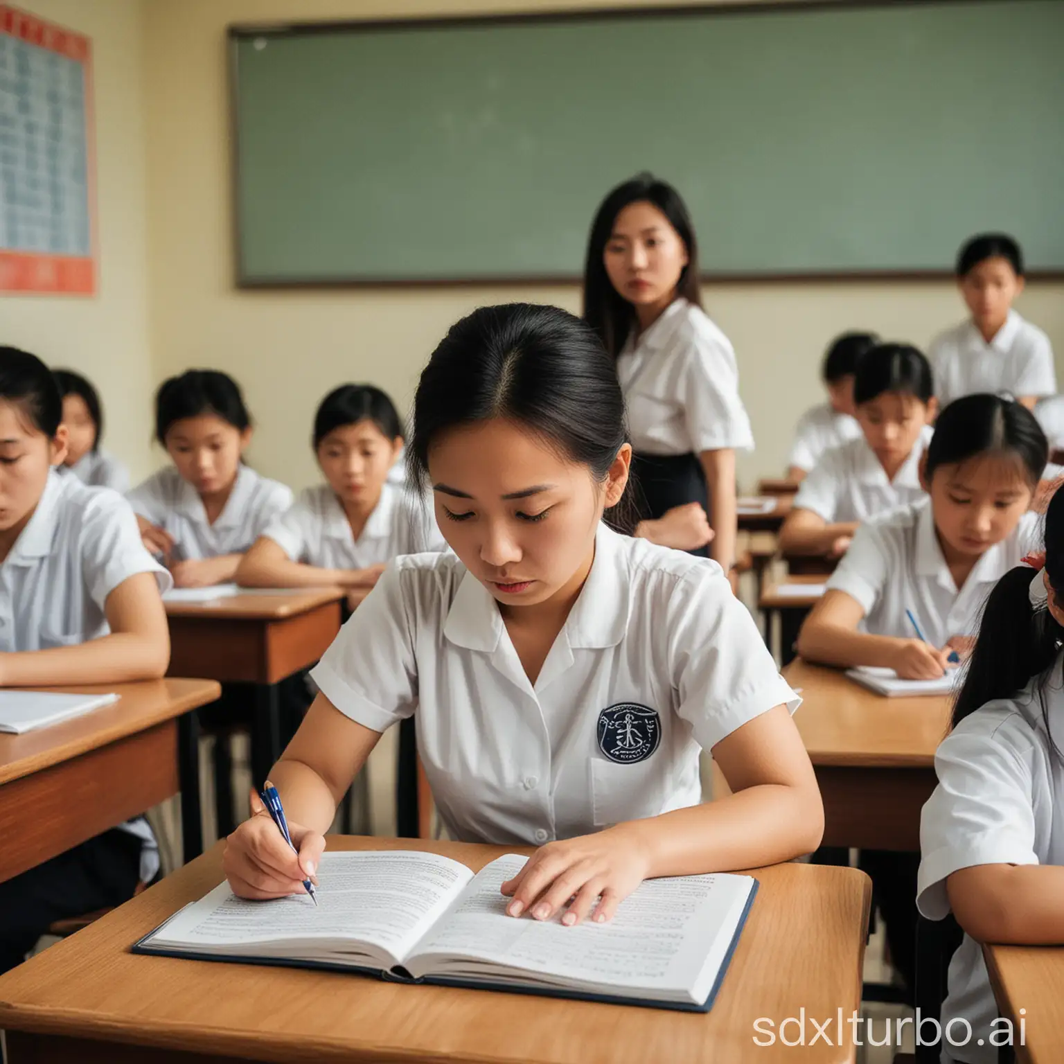 Disciplined-Chinese-Classroom-with-Stern-Teacher