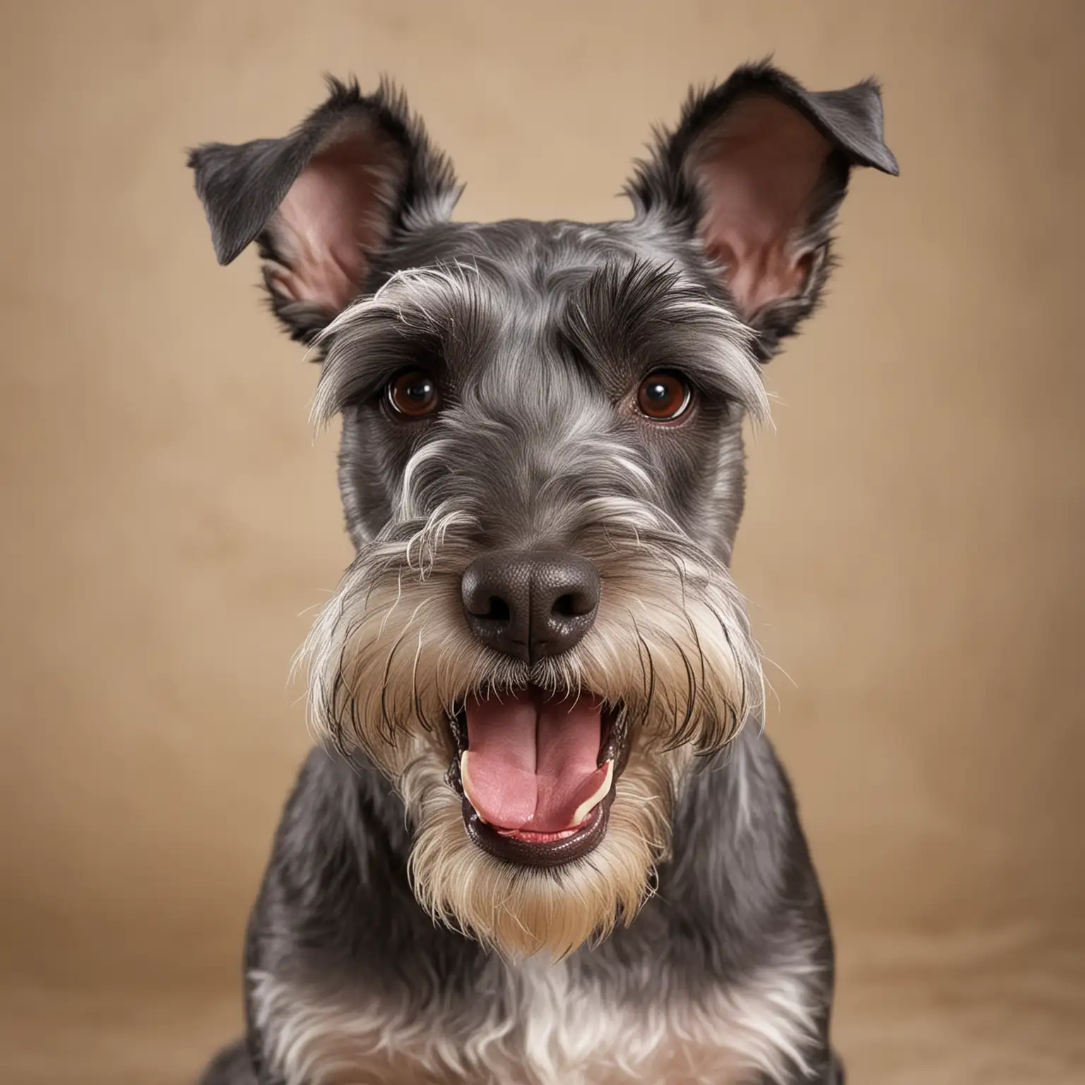 Schnauzer Dog Showing Teeth with Alert Expression