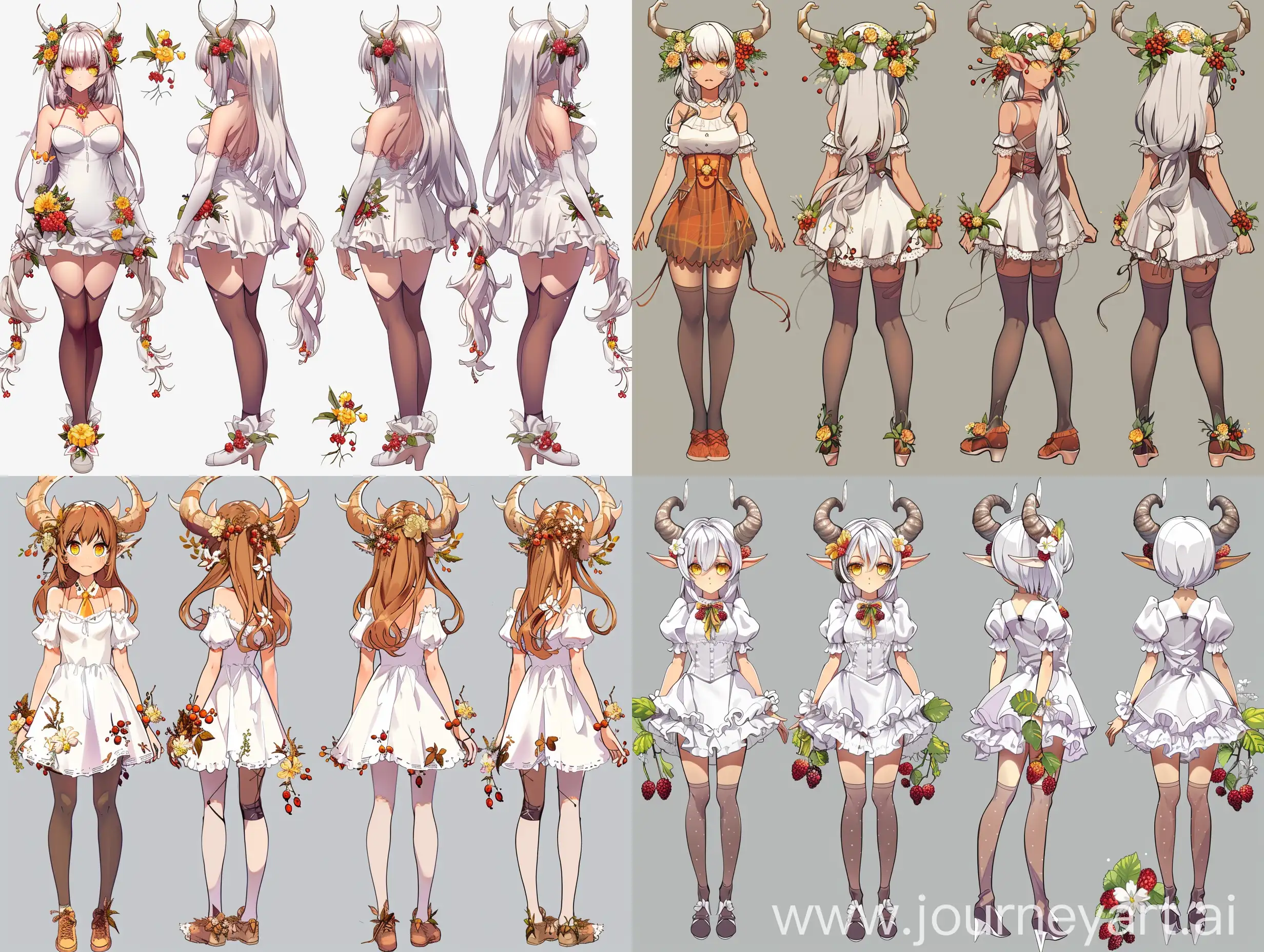 Fantasy-Anime-Girl-Character-Sheet-with-Horns-Berries-Flowers-and-Airy-Dress