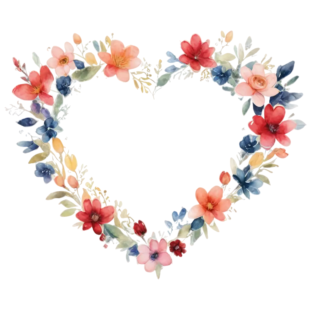 сердце из цветов нарисованный акварелью
