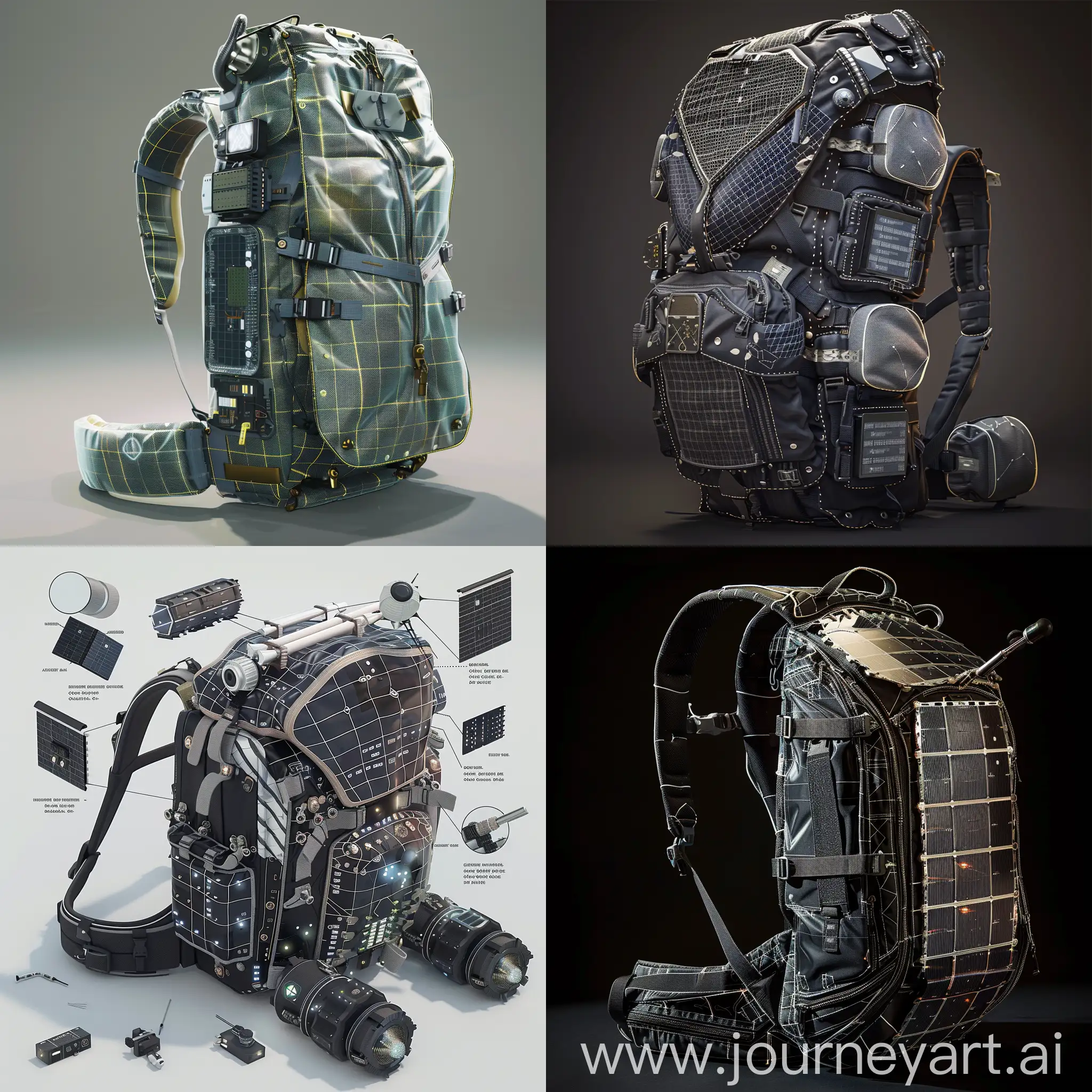 Futuristic backpack, Advanced Mirror Technology, Adaptive Optics, Multi-Spectral Imaging, Quantum Sensors, AI-Assisted Data Processing, Cryogenic Cooling Systems, Laser Communication Systems, Active Vibration Damping, Space Debris Shielding, Self-Healing Materials, Solar Sail, Deployable Sunshield, Self-Cleaning Coating, Modular Design, Radiation Shielding, Micrometeoroid Protection, Deployable Antenna Array, Artificial Gravity System, Integrated Solar Panels, Autonomous Navigation System, Customized Image Sensor Arrays, Radiation-Hardened Processors, High-Speed Analog-to-Digital Converters (ADCs), Field-Programmable Gate Arrays (FPGAs), Low-Power Signal Processing Units, Digital Signal Processors (DSPs), Integrated Memory Modules, System-on-Chip (SoC) Integration, Secure Data Encryption Modules, Thermal Management Systems, Radiation-Hardened Enclosures, High-Durability Semiconductor Coatings, Integrated Power Management ICs, Wireless Communication Modules, Temperature-Resistant Semiconductor Materials, EMI Shielding Semiconductor Films, Lightweight Semiconductor Heatsinks, Flexible Semiconductor Circuit Boards, Optically Transparent Semiconductor Windows, Self-Healing Semiconductor Materials, in cinematic style