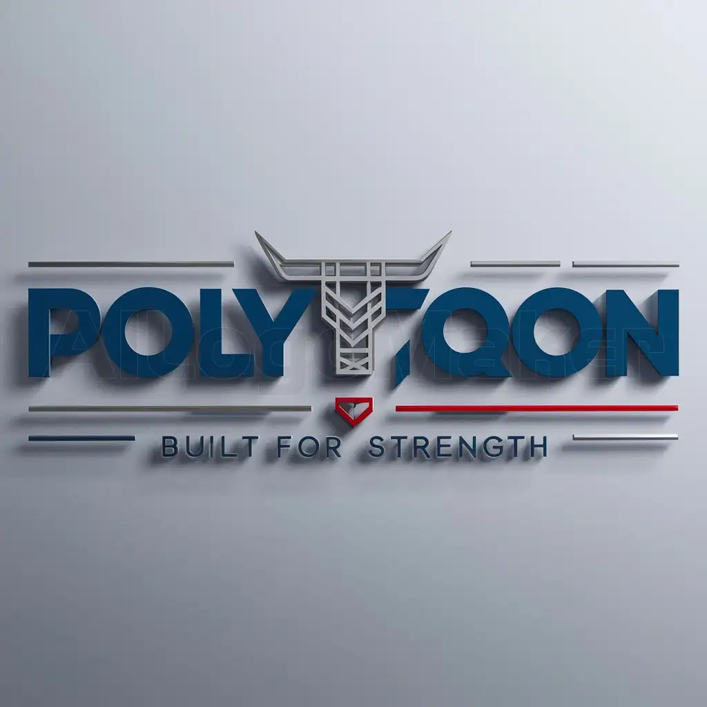 a logo design,with the text "POLYTORO", main symbol:Brand Name: PolyToronSlogan: Built for StrengthnIcon/Symbol: Geometric Bull Head with construction elementsnFont Style: Bold, modern sans-serif fontnPrimary Colors: Deep Blue (#003366), Steel Gray (#666666)nAccent Colors: Crimson Red (#990000), Silver (#C0C0C0)nLogo Appeal: Modern, professional, strong, reliable, clean, and versatile,Moderate,clear background