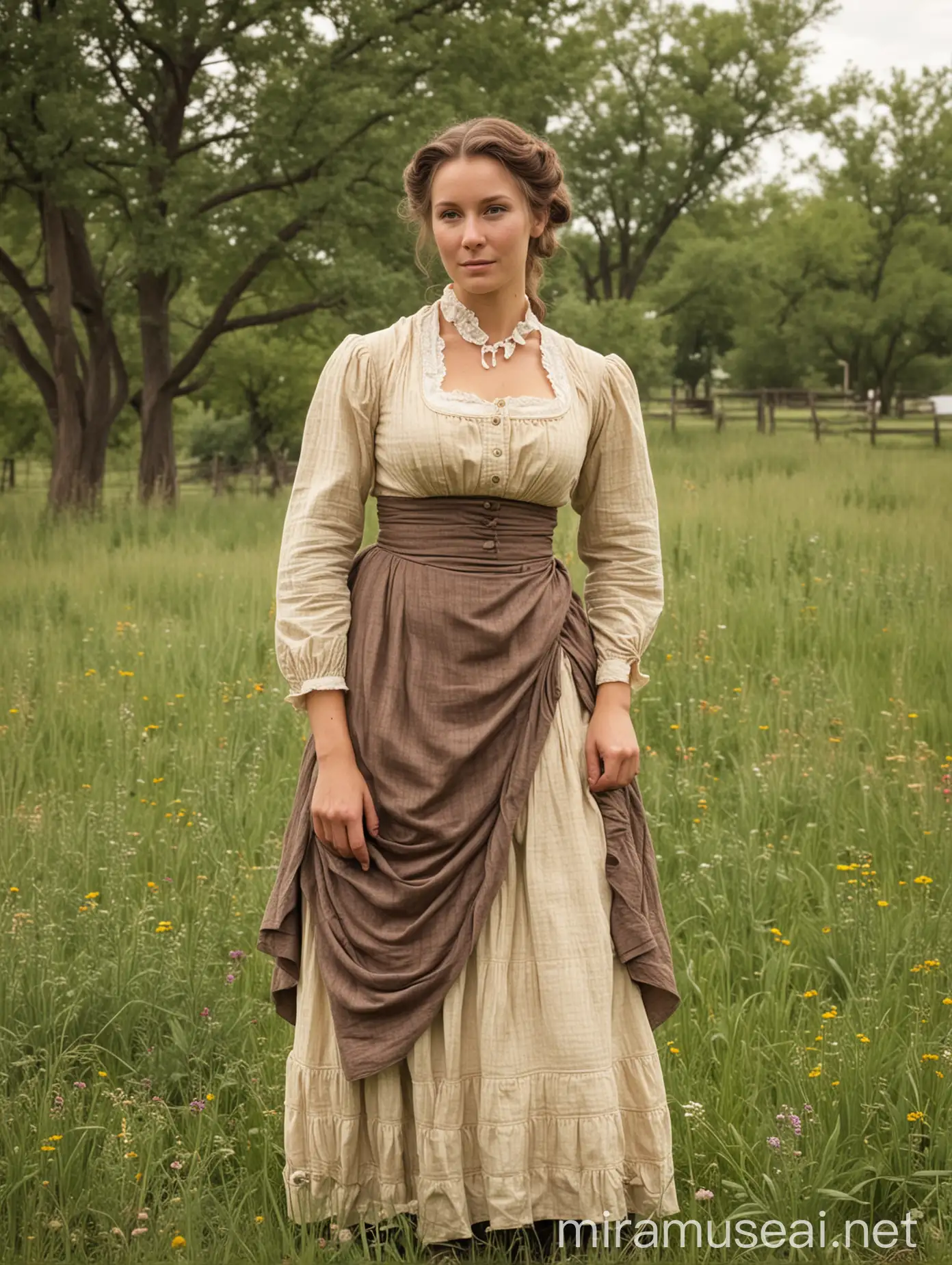 Beautiful wife, homestead, prairie, 1800s, color, sexy
