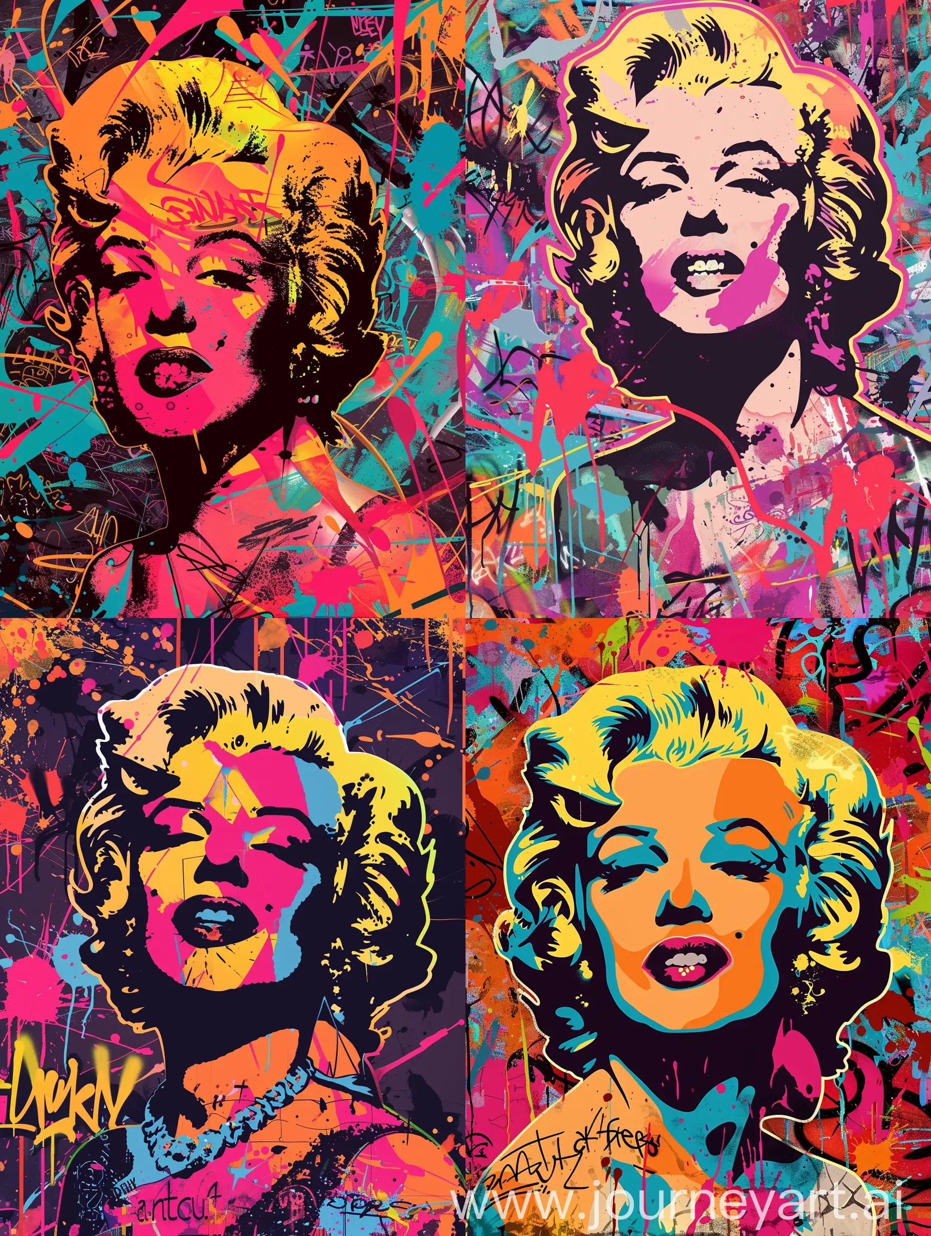 Urban-Graffiti-Portrait-Vibrant-Marilyn-Monroe-Illustration-on-Canvas