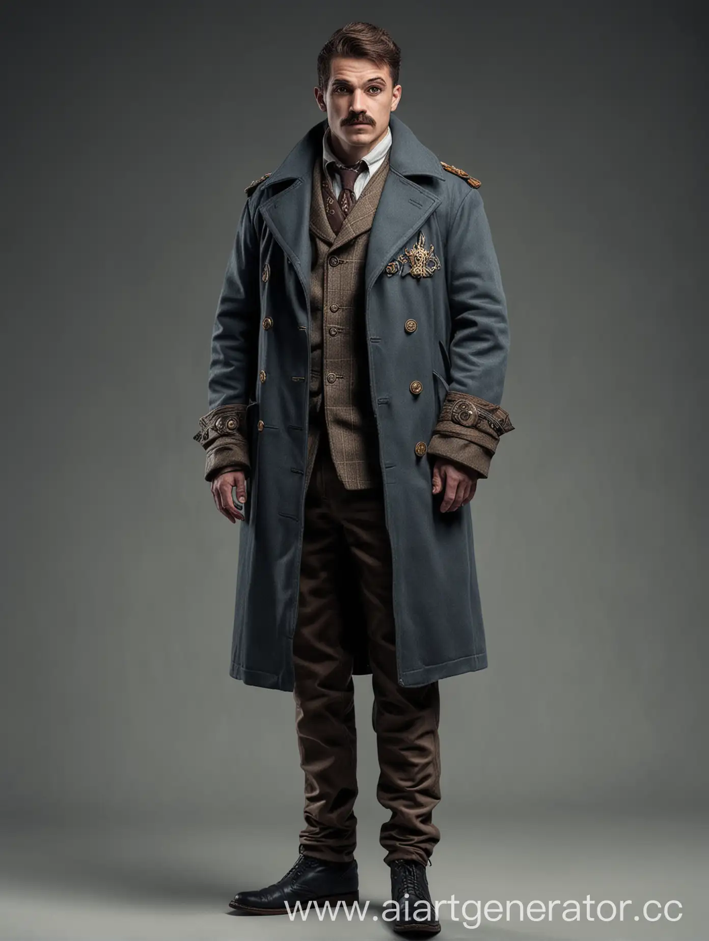 Young-Man-with-Mustache-in-FullLength-Coat-Holding-Warhammer