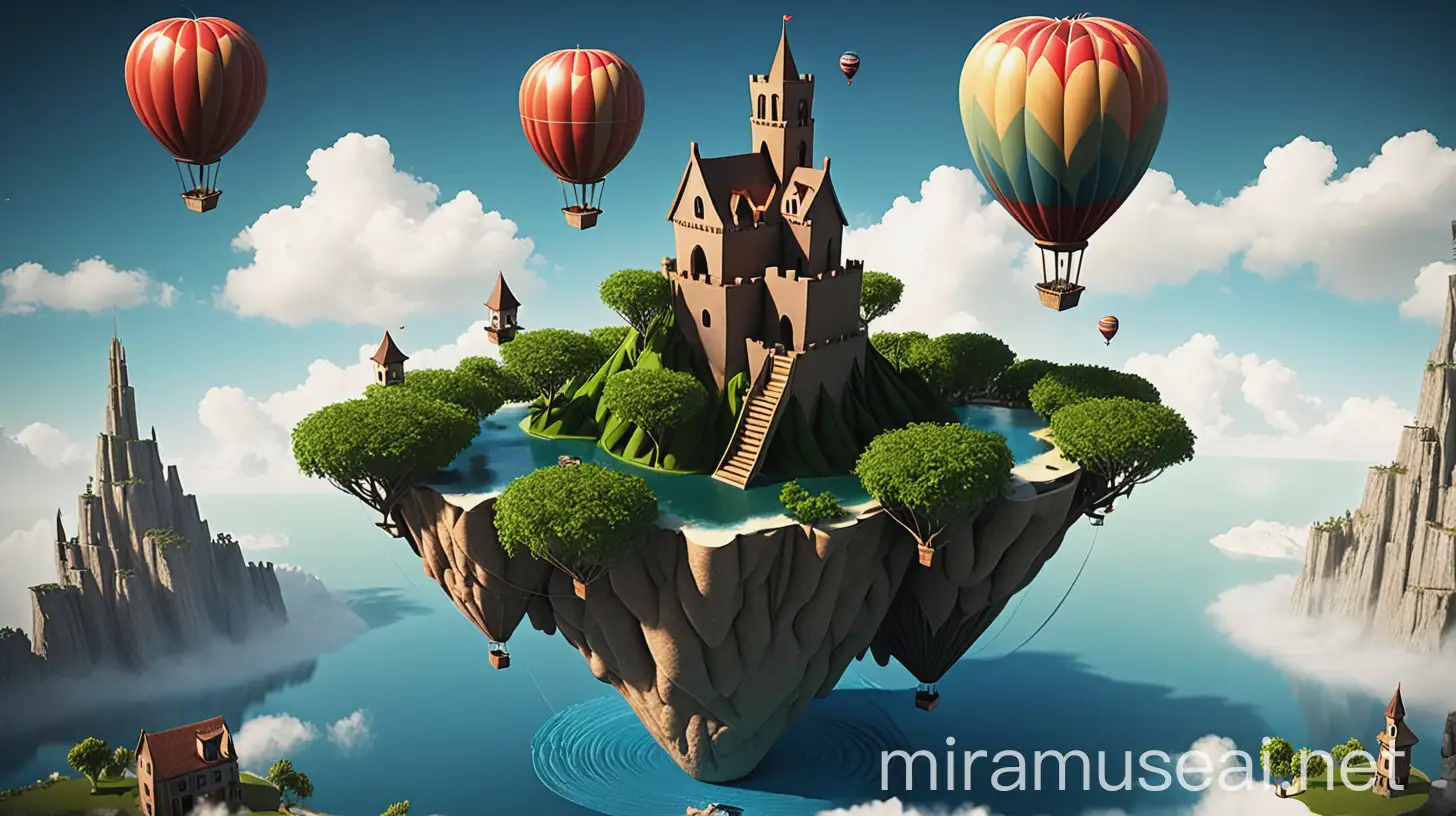 Majestic Flying Island Tower with Air Balloon Collection