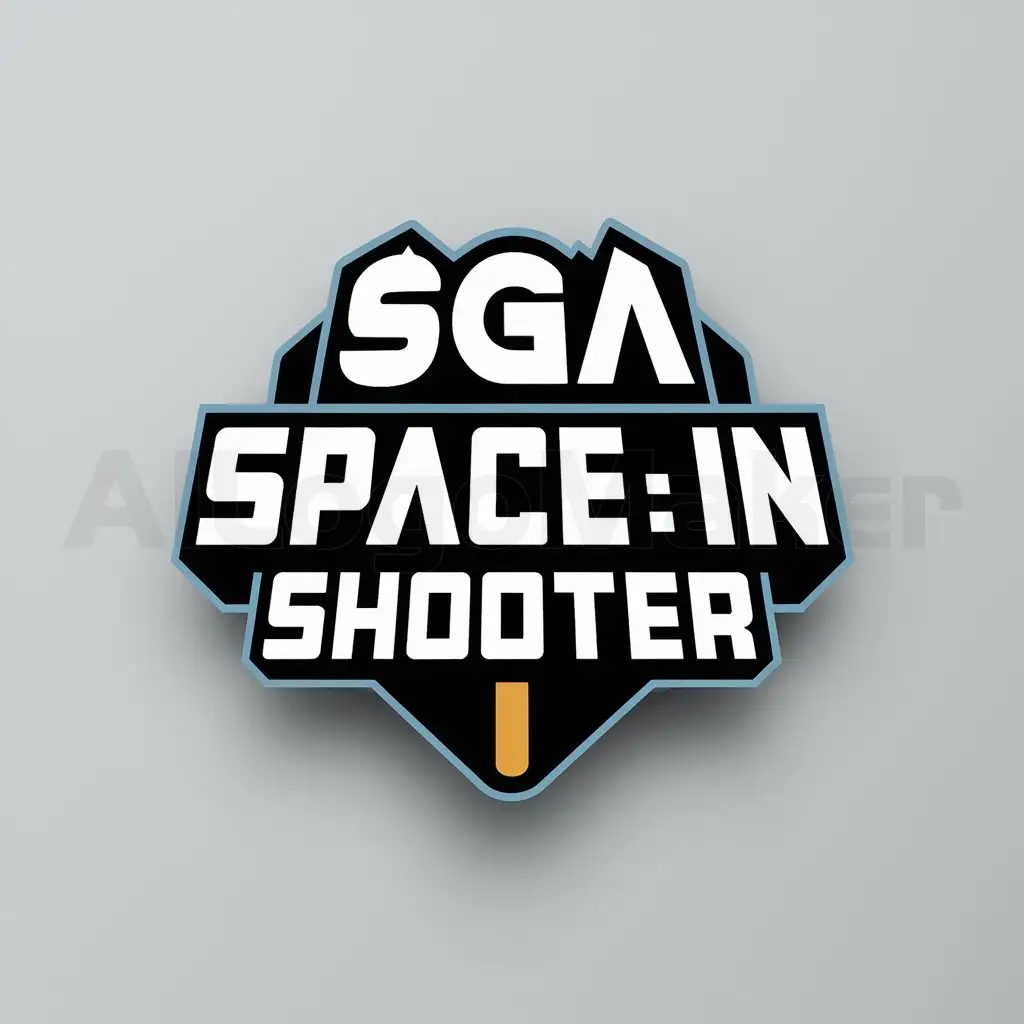 a logo design,with the text "SGA  SPACE:IN  SHOOTER", main symbol:The lettering is gamey, with SGA on top, SPACE:IN underneath, and SHOOTER underneath.,Moderate,clear background