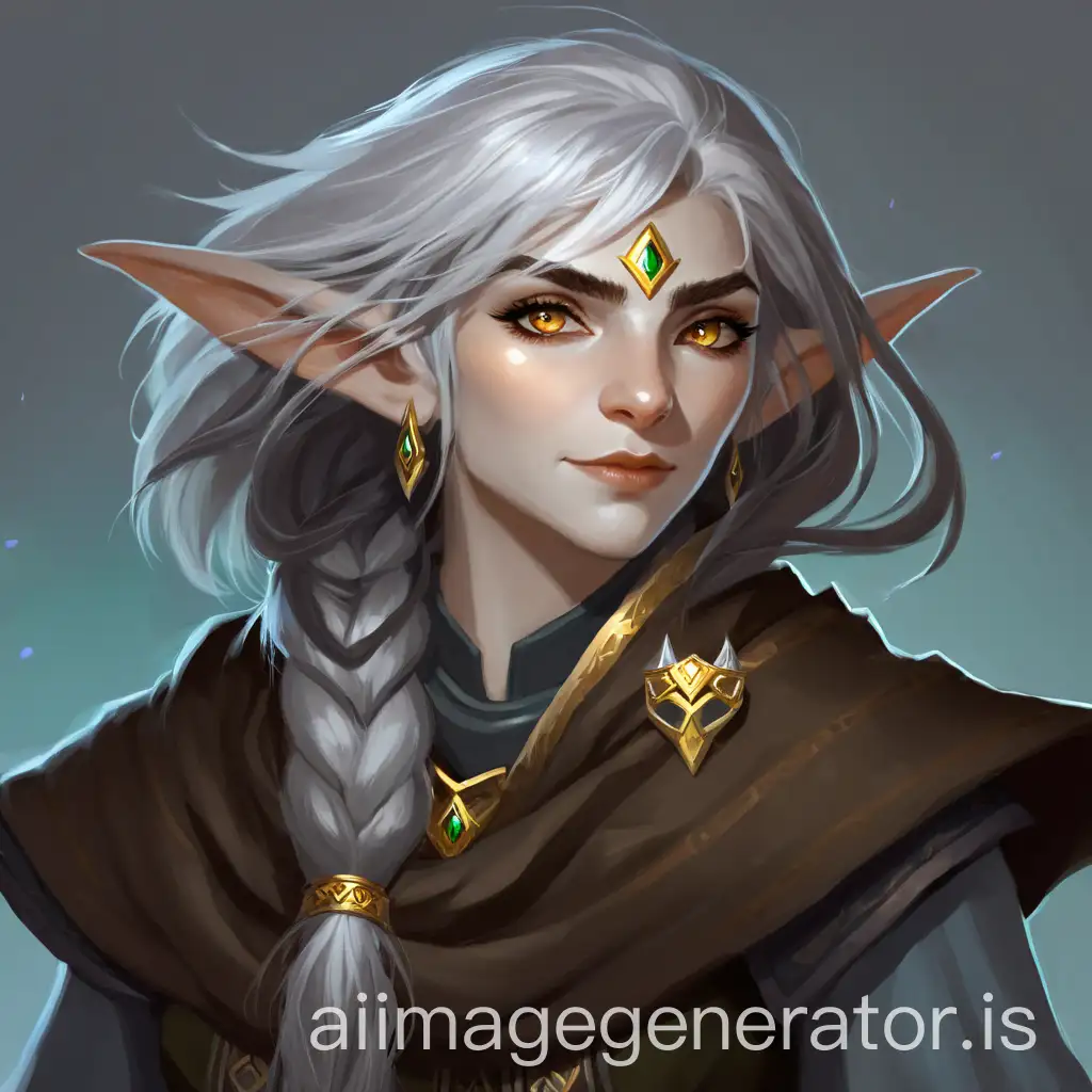 Female firbolg with silver hair and gold eyes