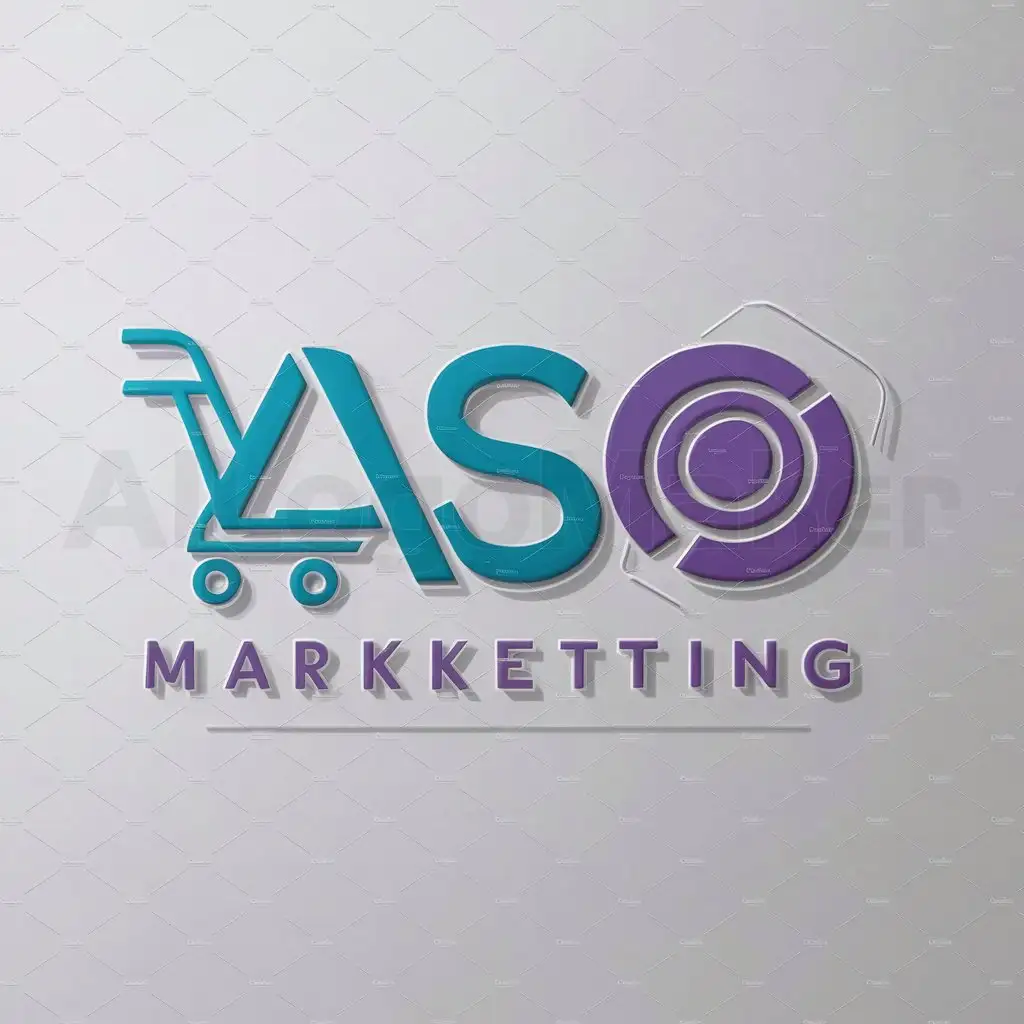 a logo design,with the text "ASO", main symbol:Carro de compras, colores: cyan, purple,Moderate,be used in Fast Makert industry,clear background