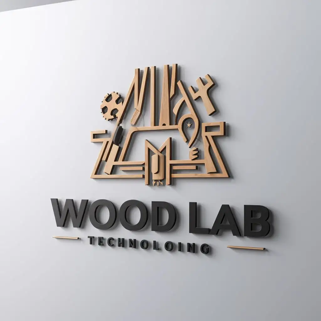 a logo design,with the text "Wood lab", main symbol:Woodworking, craft tools, lab, wood,complex,be used in Technology industry,clear background