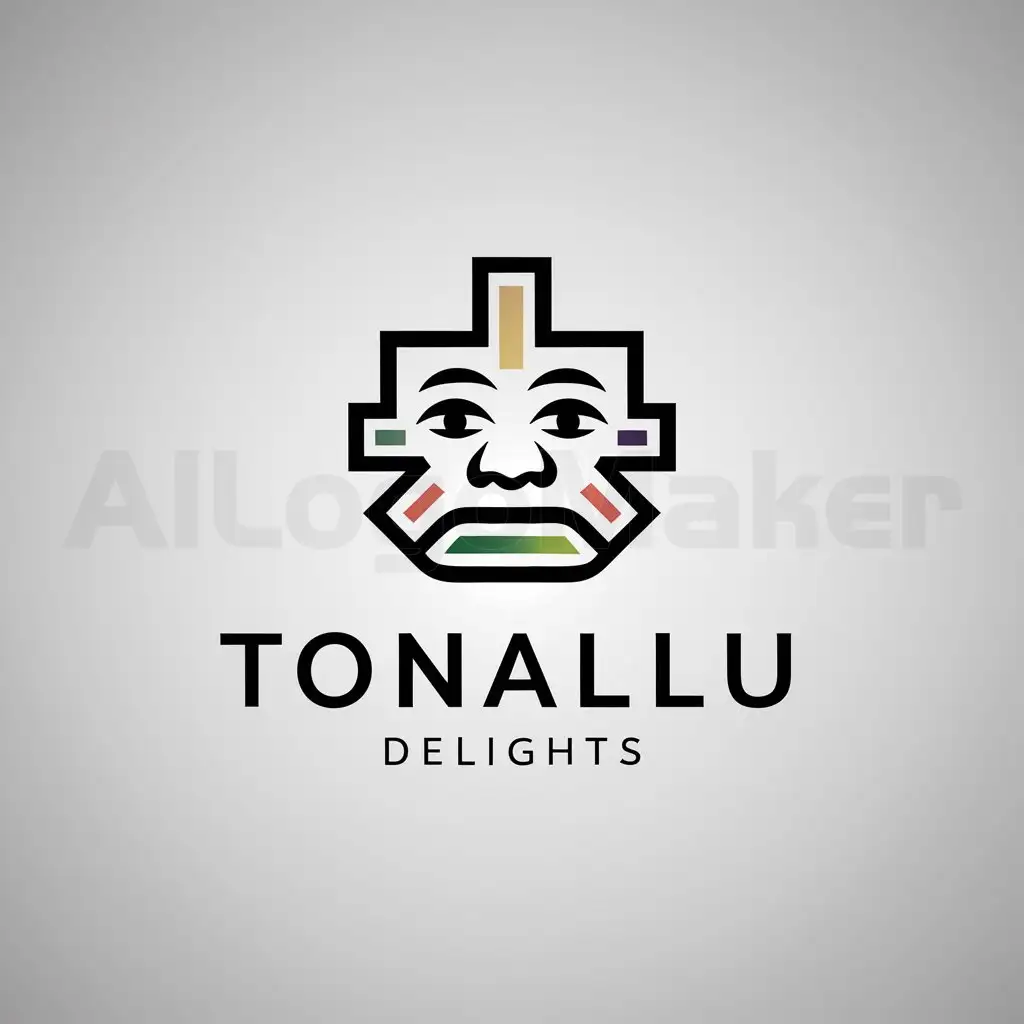 a logo design,with the text "tonallu delights", main symbol:Aztec god, prehispanic Mexican culture,Minimalistic,be used in alimentos industry,clear background