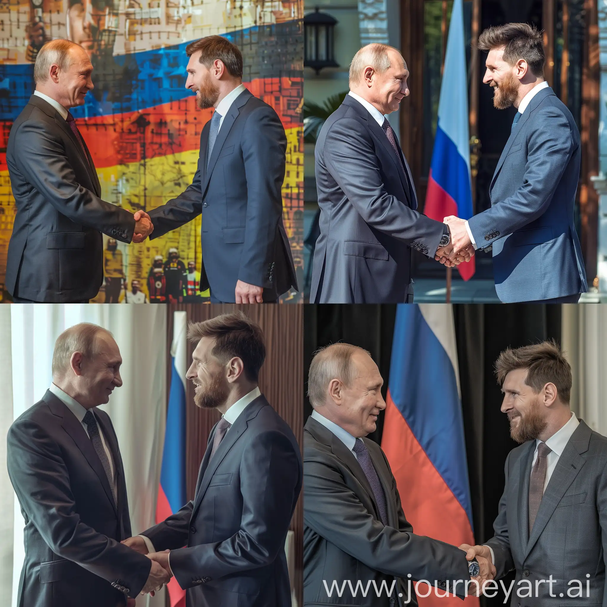 Russian-Flag-Background-Vladimir-Putin-and-Lionel-Messi-in-Business-Suits-Handshake