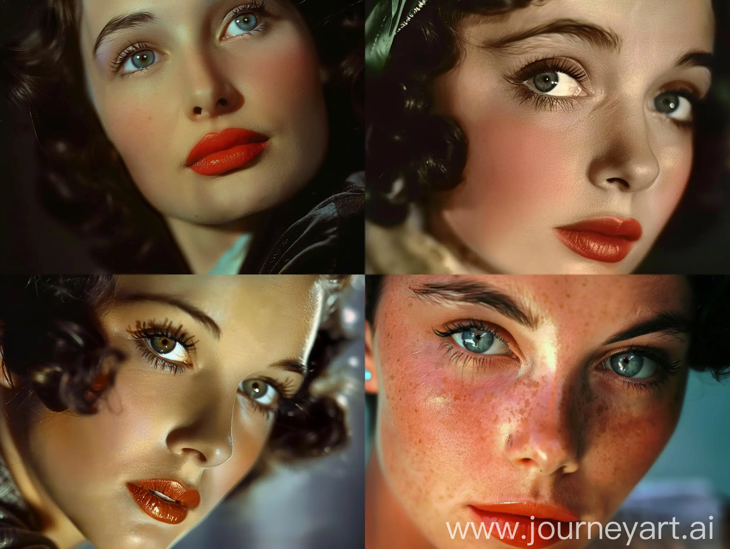 An extremely beautiful woman with amazing eyes. She has so beautiful face. Colour photography in 1939. 