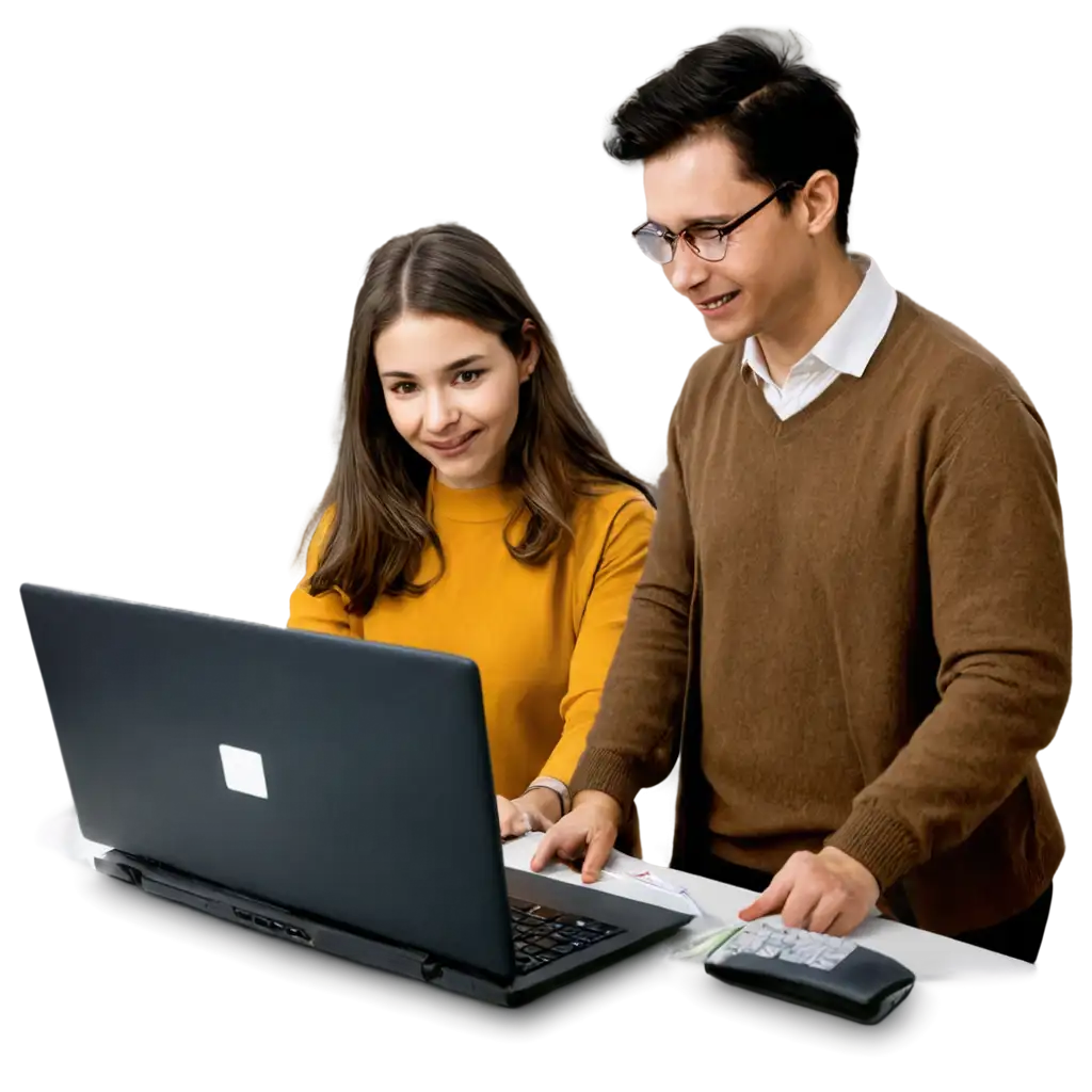 generate a  picture of teacher who  helping  a students as a programmer  with there computers