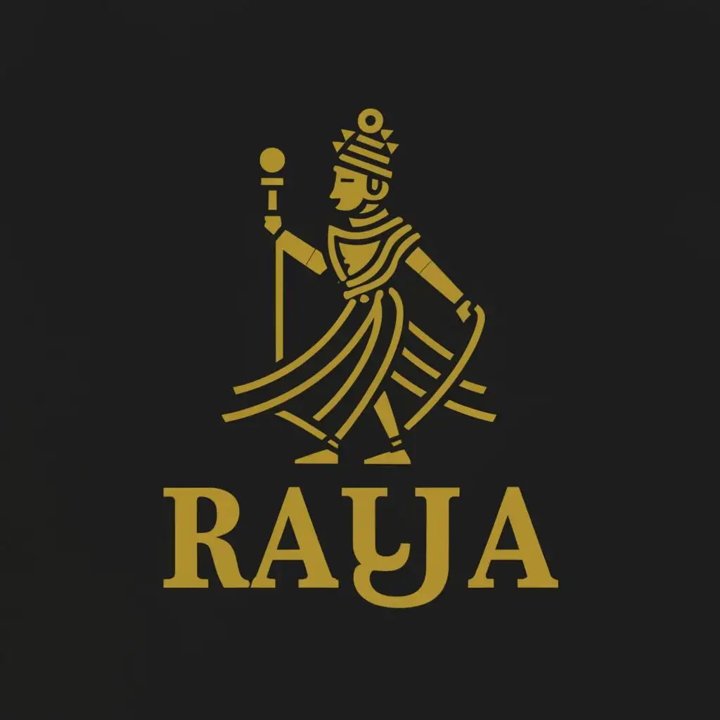 a logo design,with the text "Rajja", main symbol:A man wearing golden clothes studded with diamonds,complex,clear background