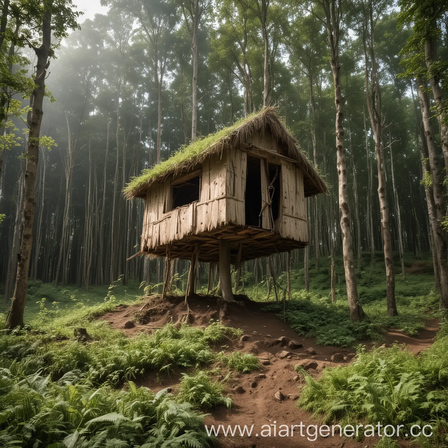 Tree-Grows-Through-Forest-Hut-and-Lifts-It-Into-the-Sky