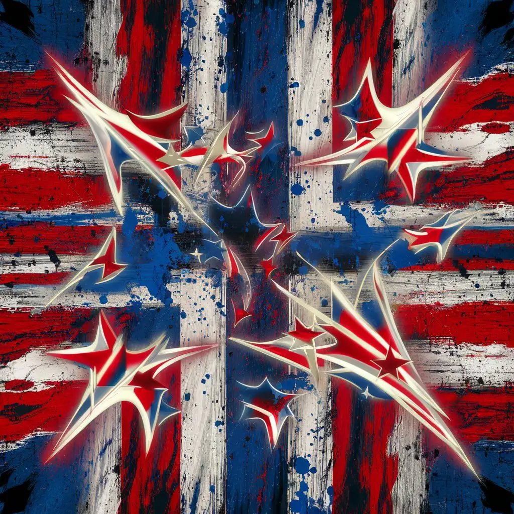 Vivid Patriotic Grunge Background with Exploding Stars