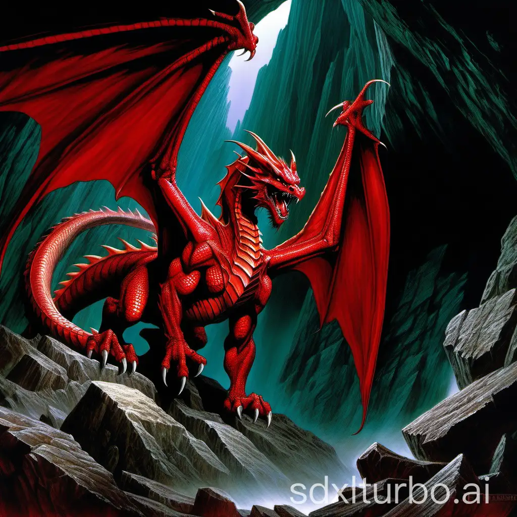 Majestic-Red-Dragon-Roaming-the-Depths-of-a-Dark-Cave