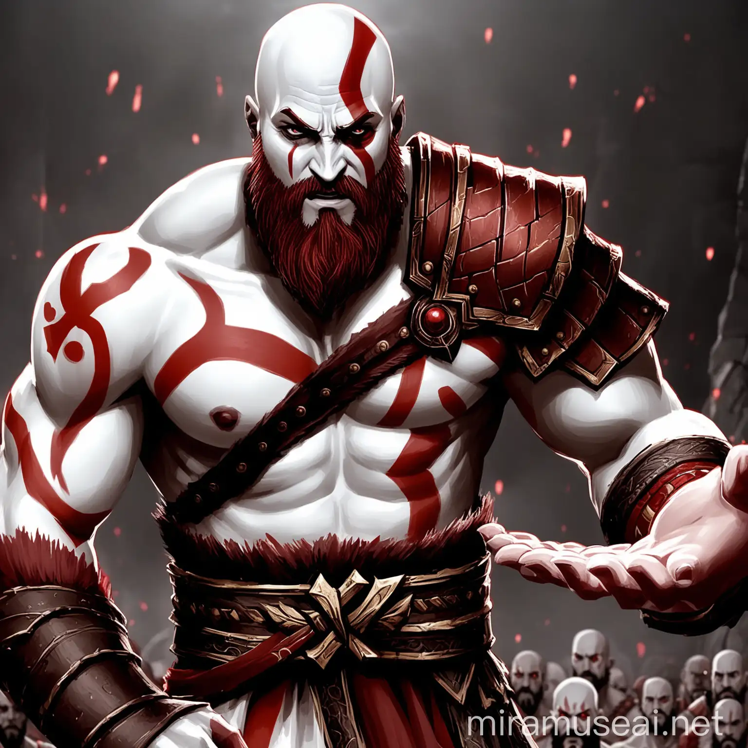 generate kratos from god war who has an outstretched hand It's like he's trying to set someone up