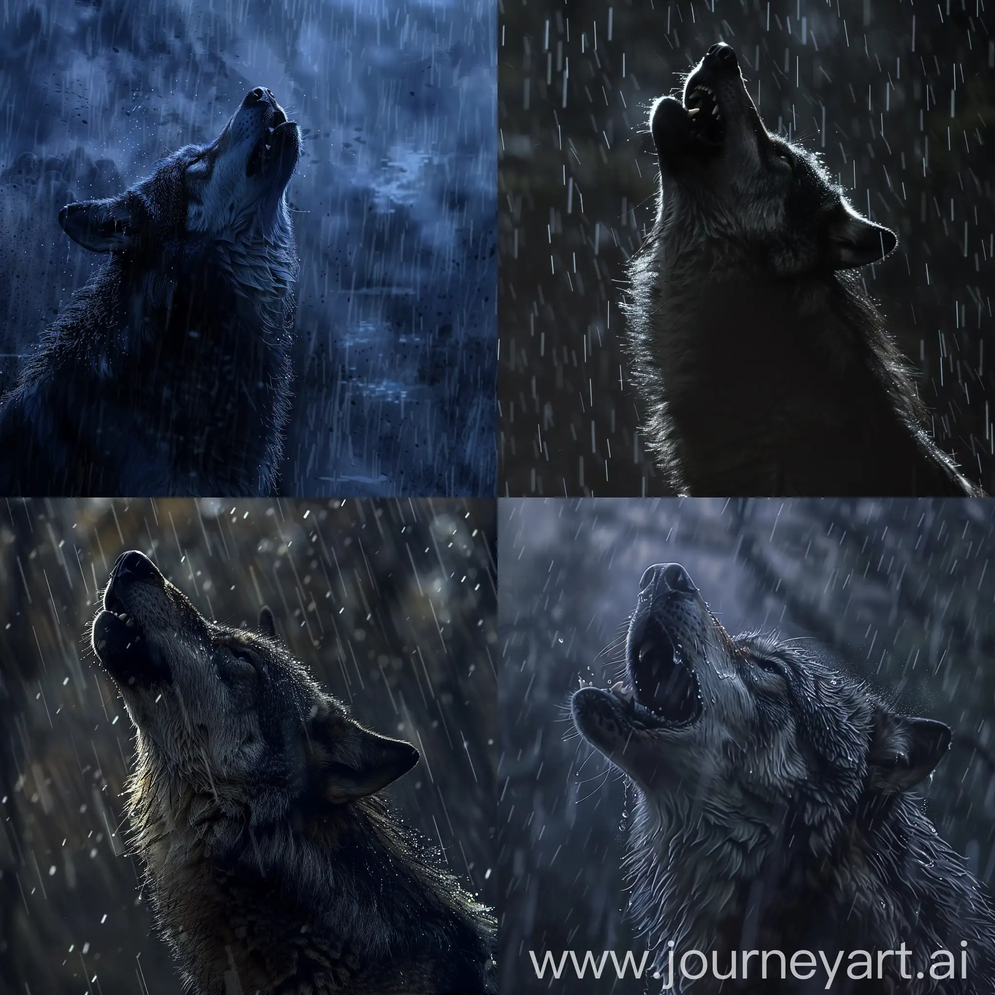 Mystical-Wolf-Howling-in-Rainy-Night