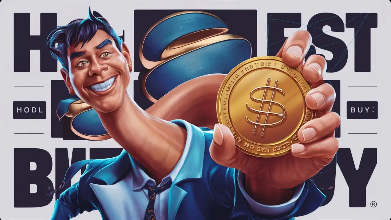 MrBeast YouTuber Smiling with Long Neck Holding BIST Coin HODL Buy Template