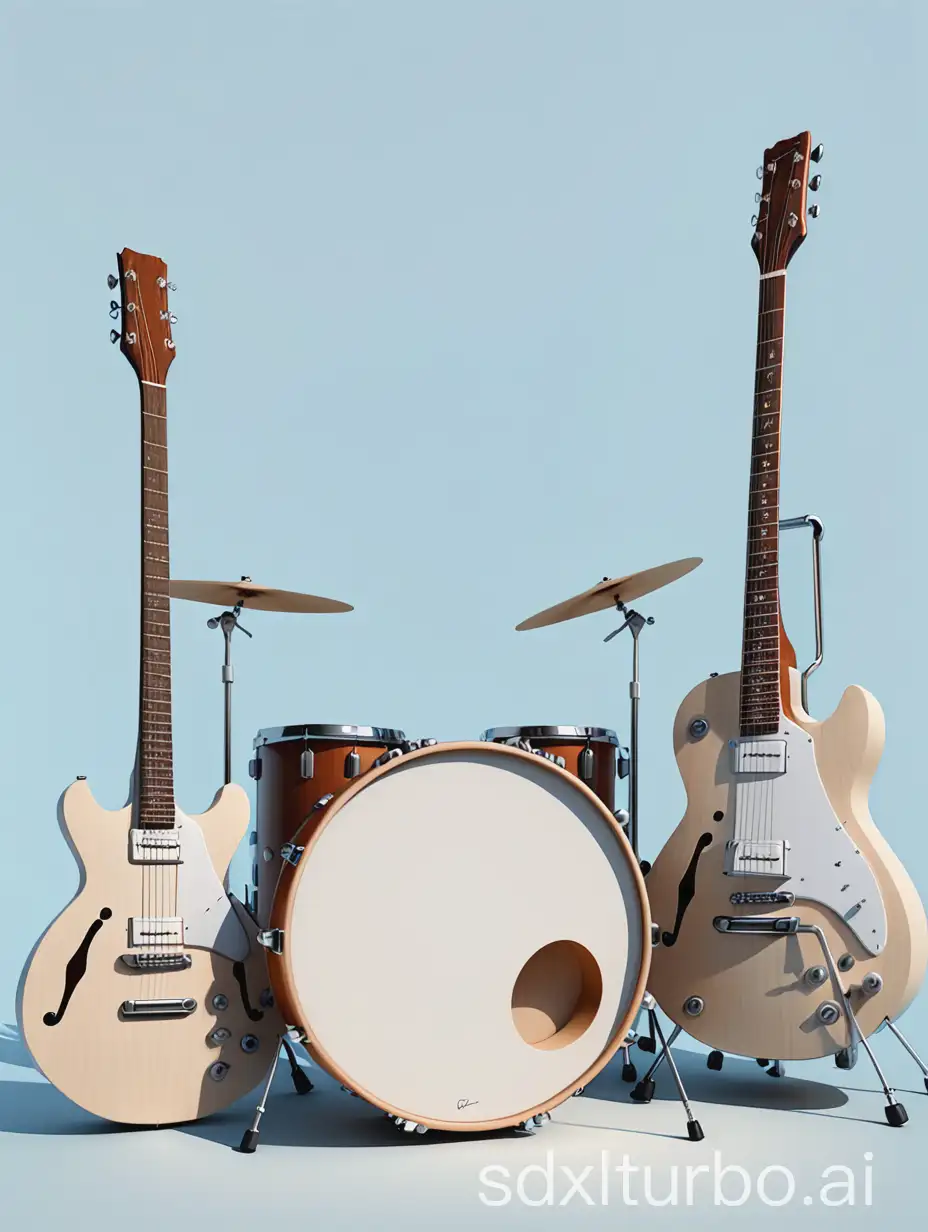 Minimalistic-Pale-Blue-Background-with-Guitar-and-Drums