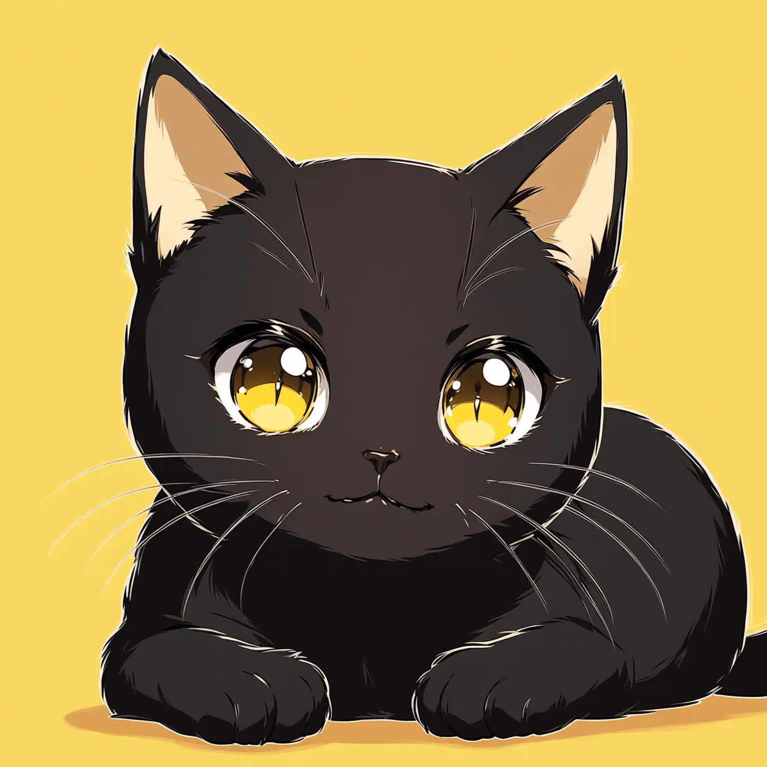 black cat with yellow background; cute