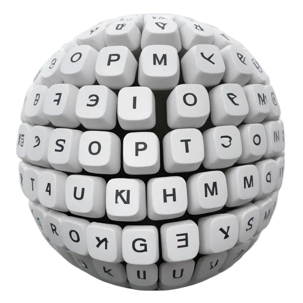 bola redonda hecha de teclas de teclado blanco con letras