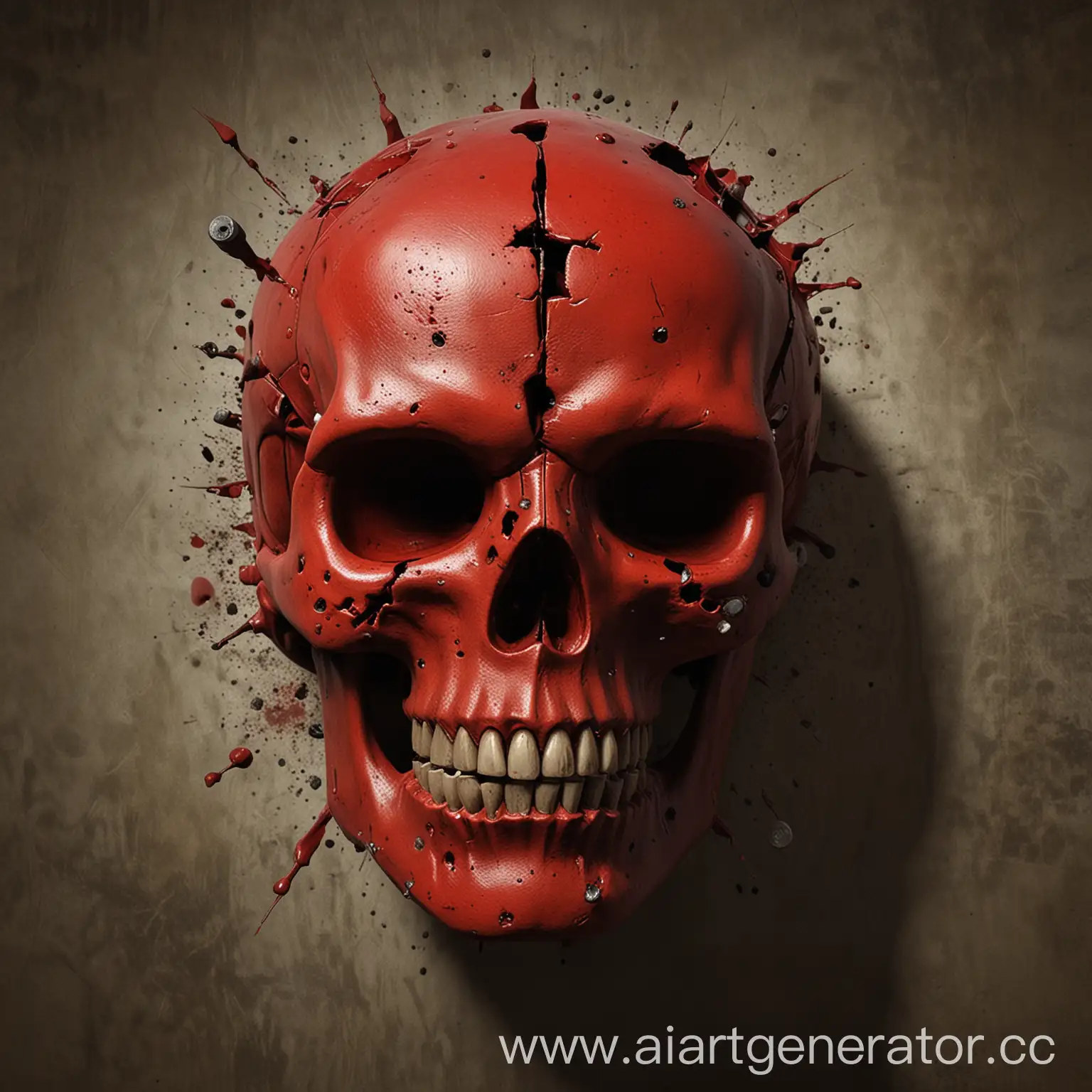 Eerie-Red-Skull-with-Bullet-Wound-Dark-and-Foreboding-Art-Piece